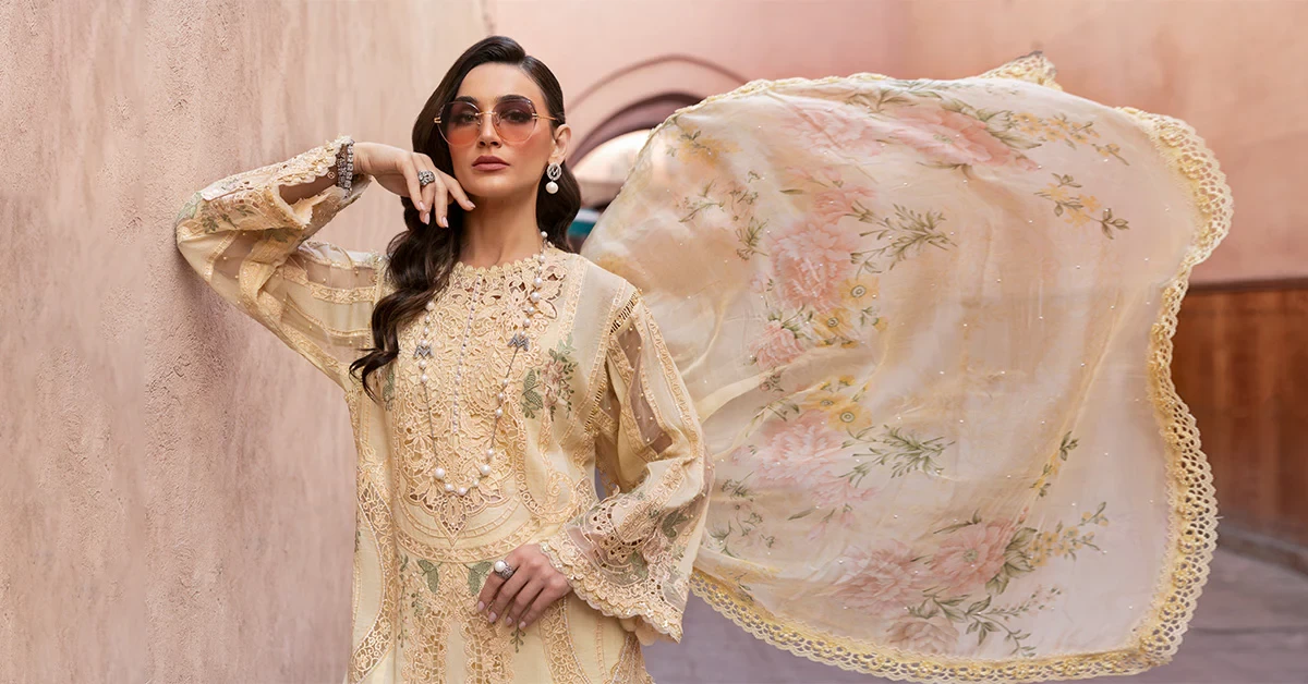 3 Piece Embroidered Organza Suit | D-2509-A