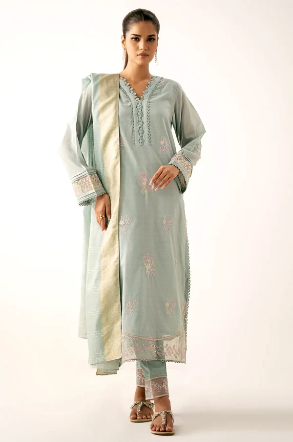 3 Piece Embroidered Paper Cotton SKU: WUM34205