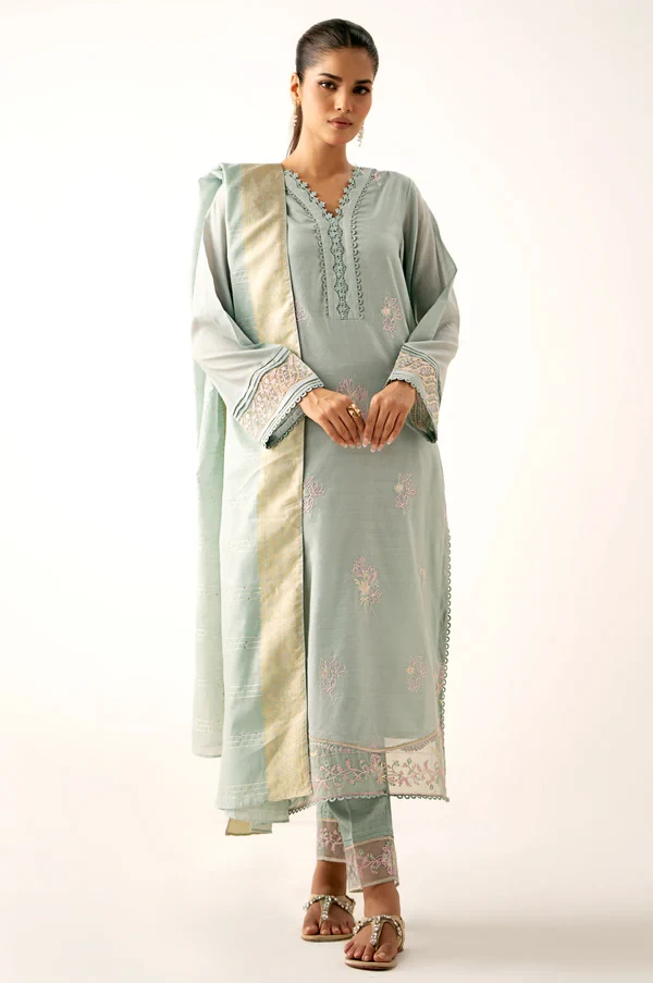 3 Piece Embroidered Paper Cotton SKU: WUM34205