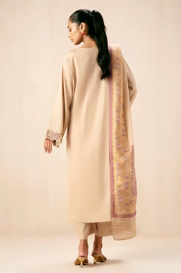 3 Piece Embroidered Cotton Satin Suit SKU: WUM34311