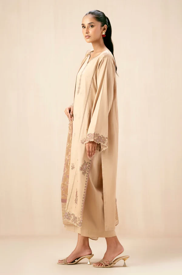 3 Piece Embroidered Cotton Satin Suit SKU: WUM34311