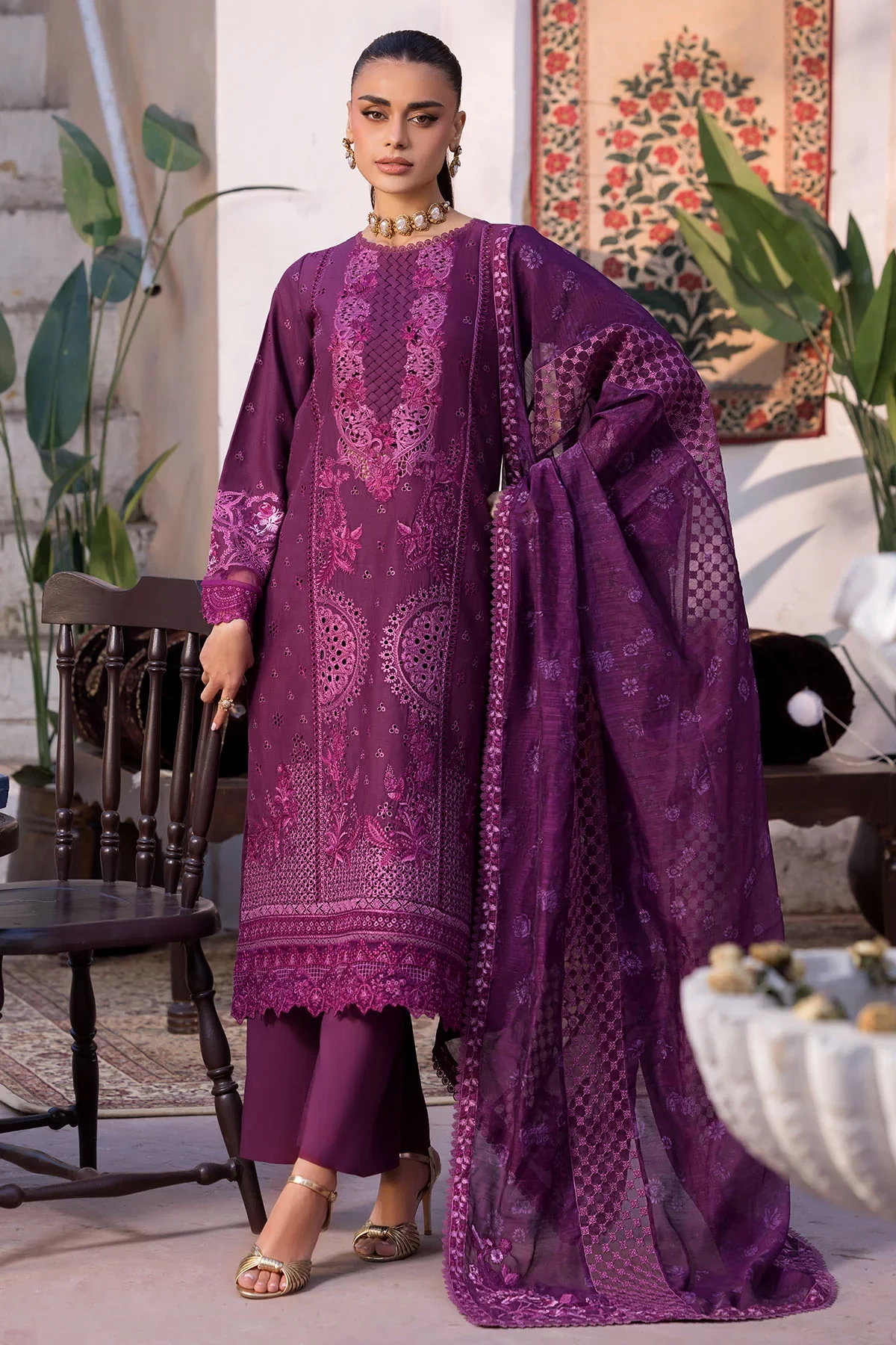 5931-CRIMSON EMBROIDERED LAWN - MWU05931-999-CRIMSON