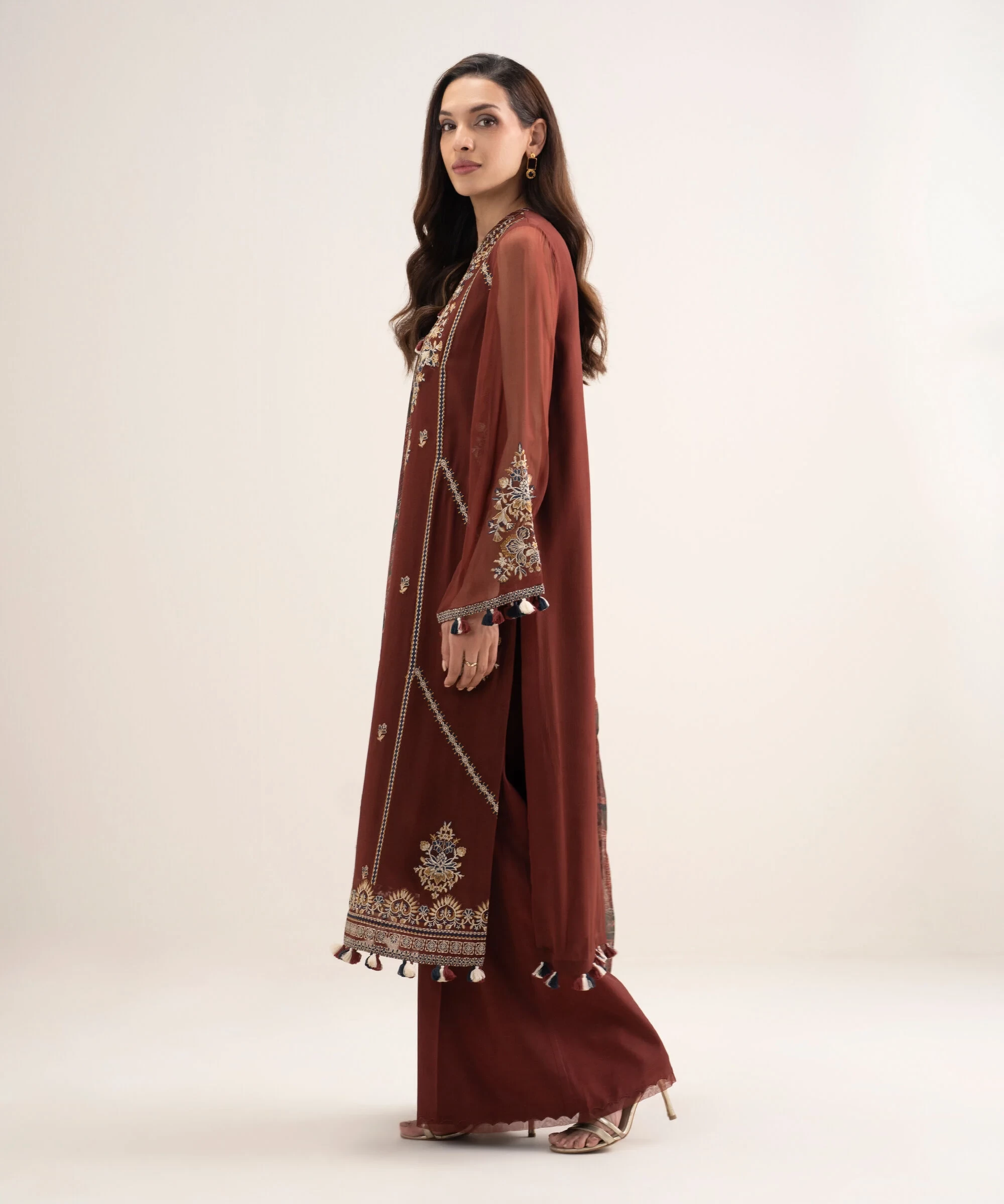 3 Piece Embroidered Chiffon Suit - U3FELXS26V22