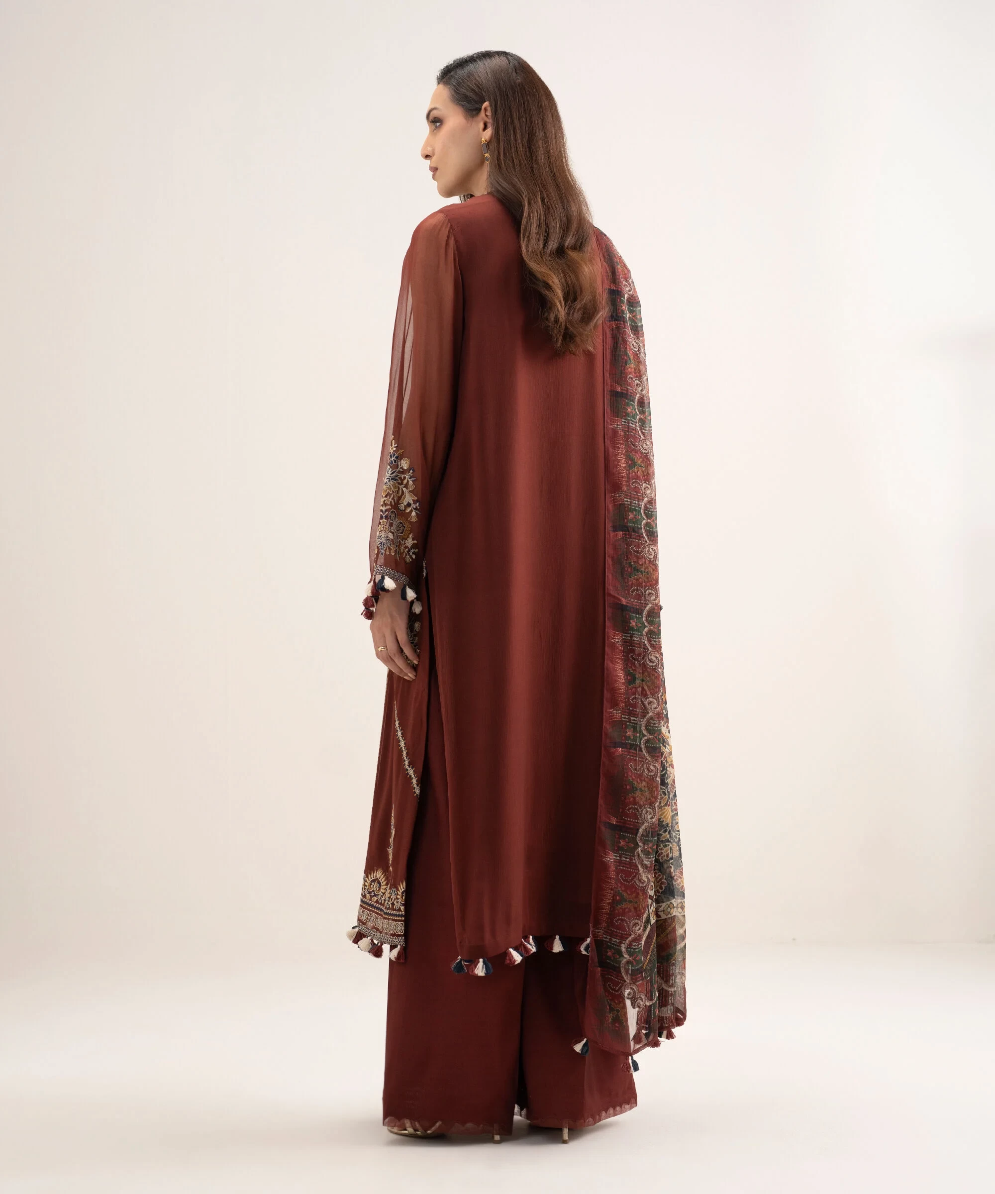 3 Piece Embroidered Chiffon Suit - U3FELXS26V22