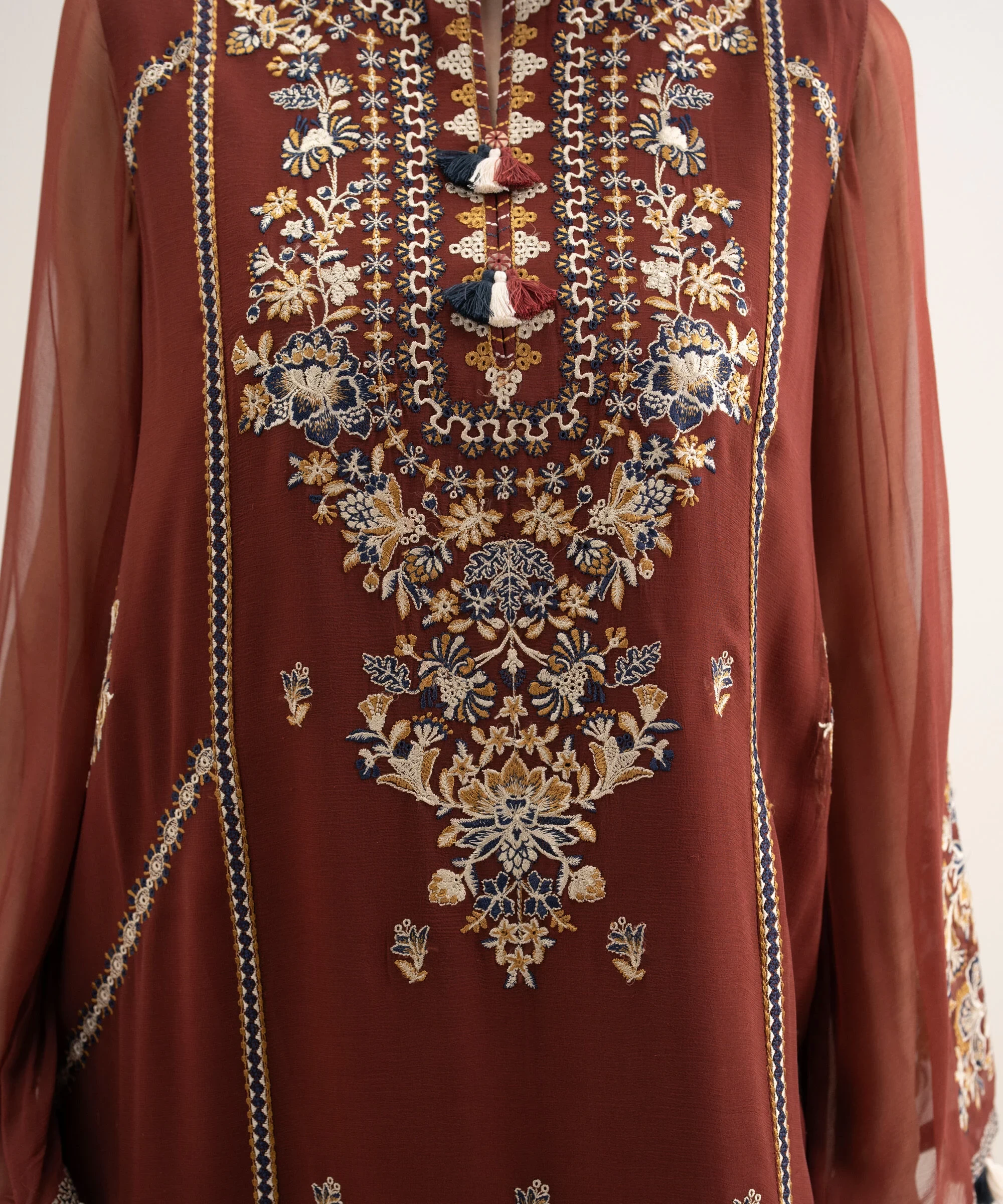 3 Piece Embroidered Chiffon Suit - U3FELXS26V22