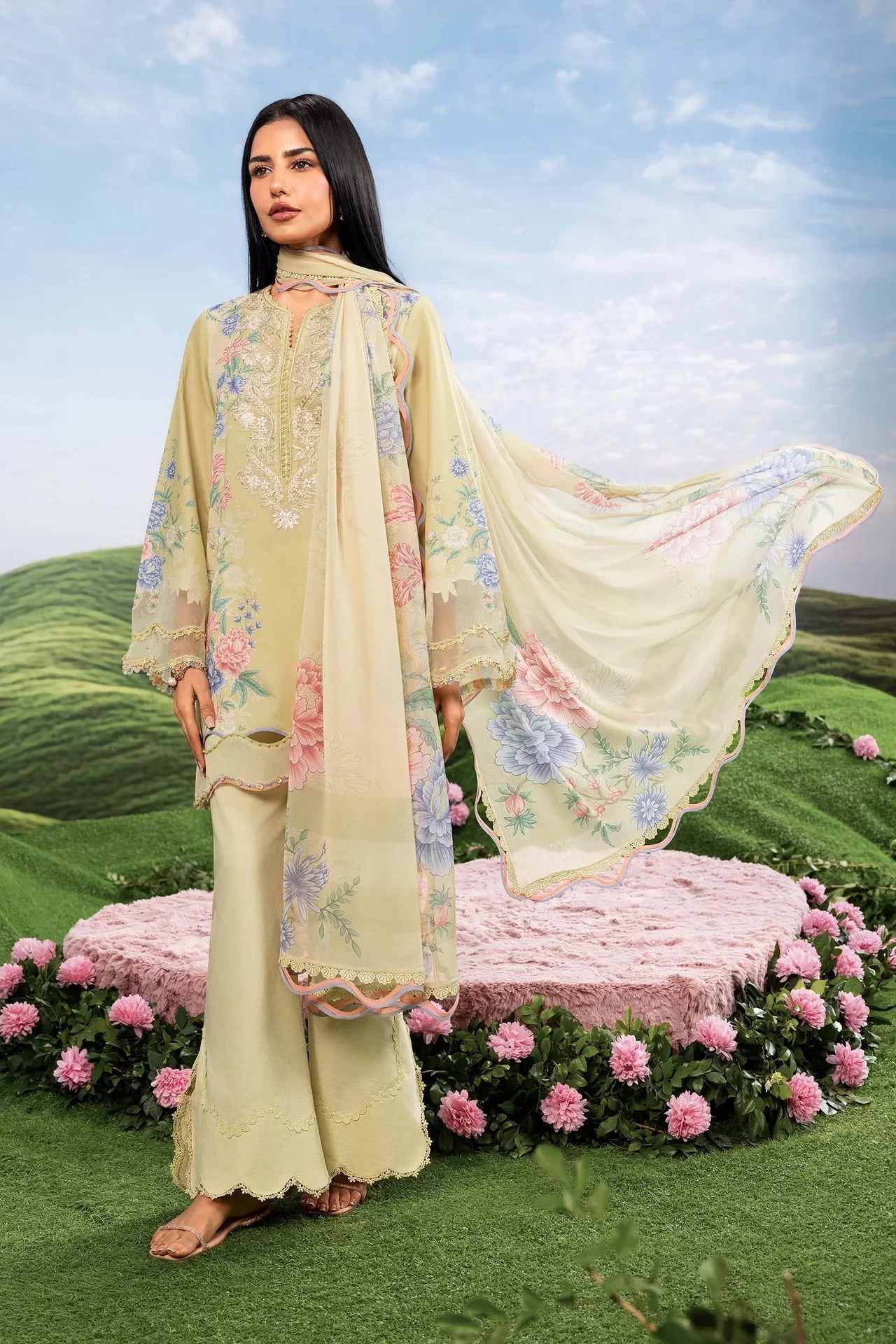 3 Pc Embroidered Lawn Suit - #MB-CUSV14-11A