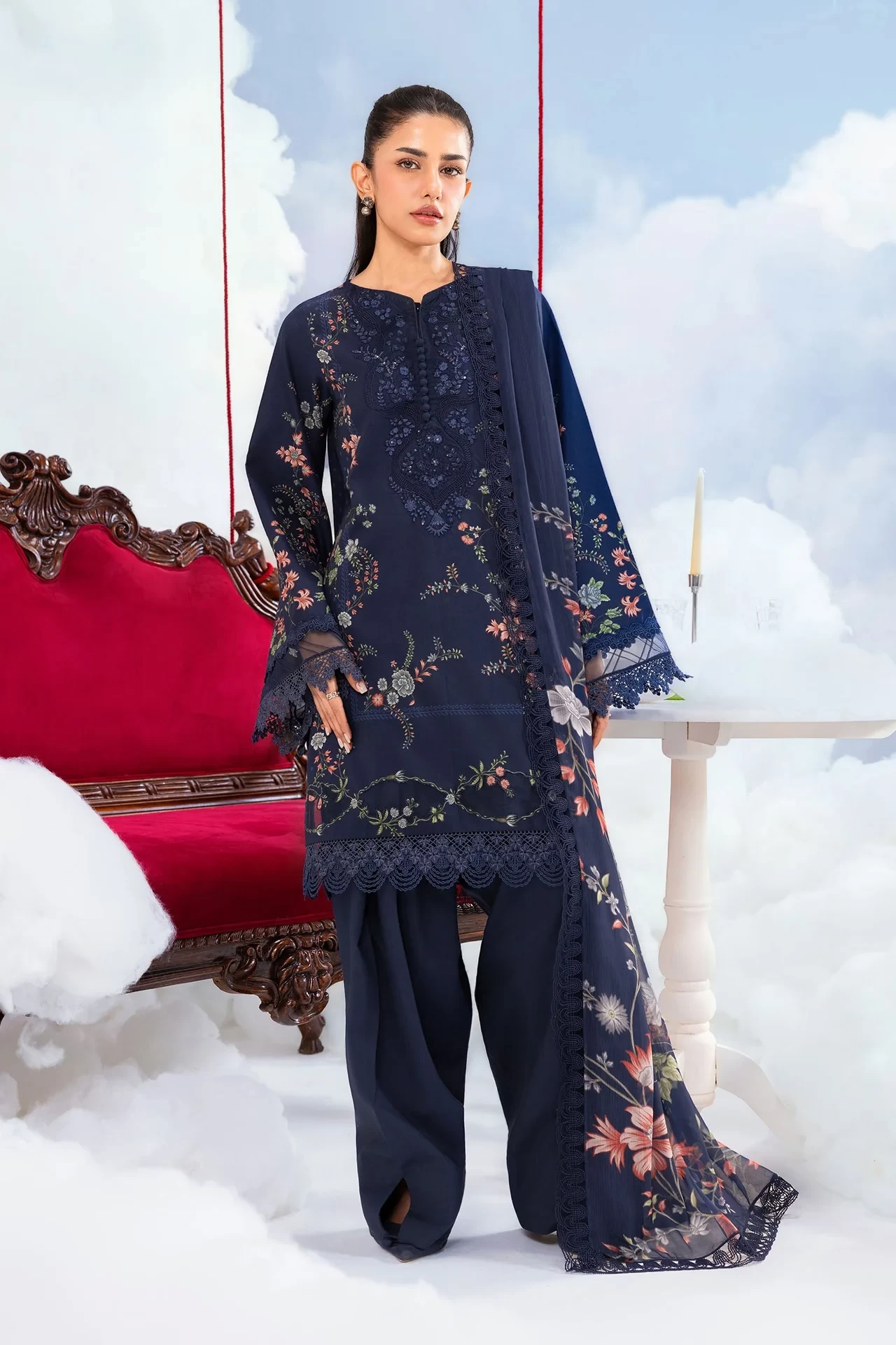 3 Pc Embroidered Lawn Suit - #MB-CUSV14-07B