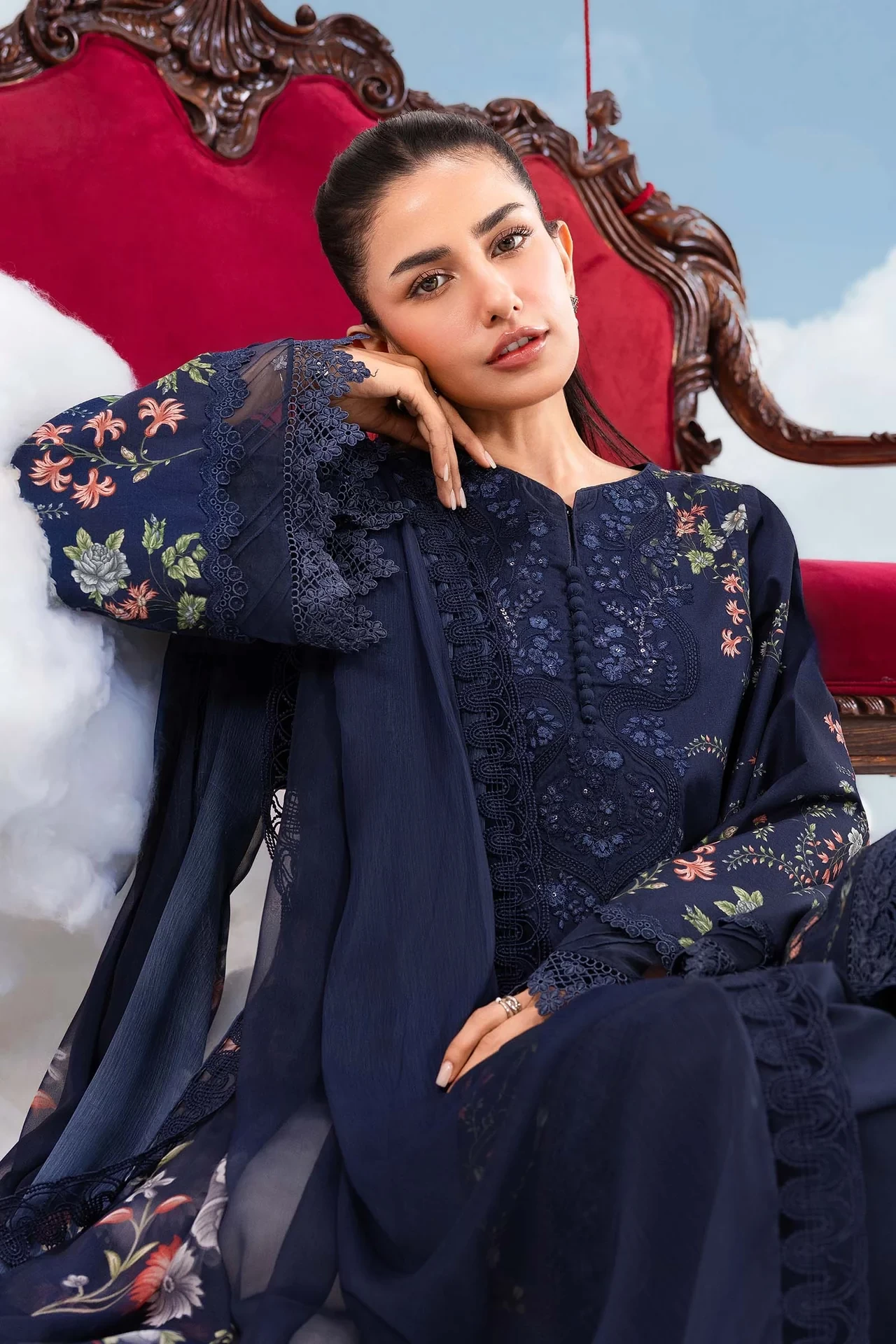 3 Pc Embroidered Lawn Suit - #MB-CUSV14-07B