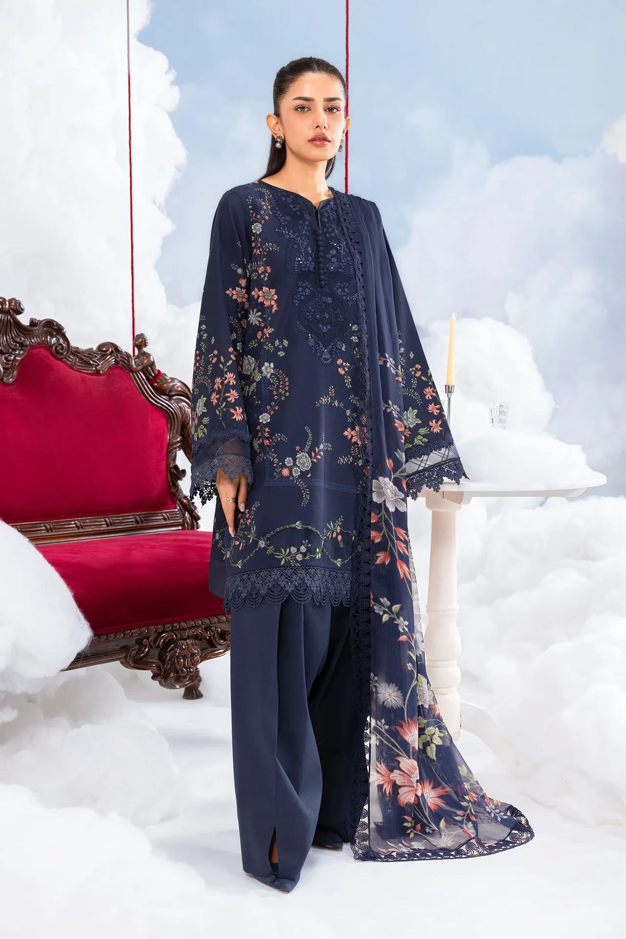 3 Pc Embroidered Lawn Suit - #MB-CUSV14-07B