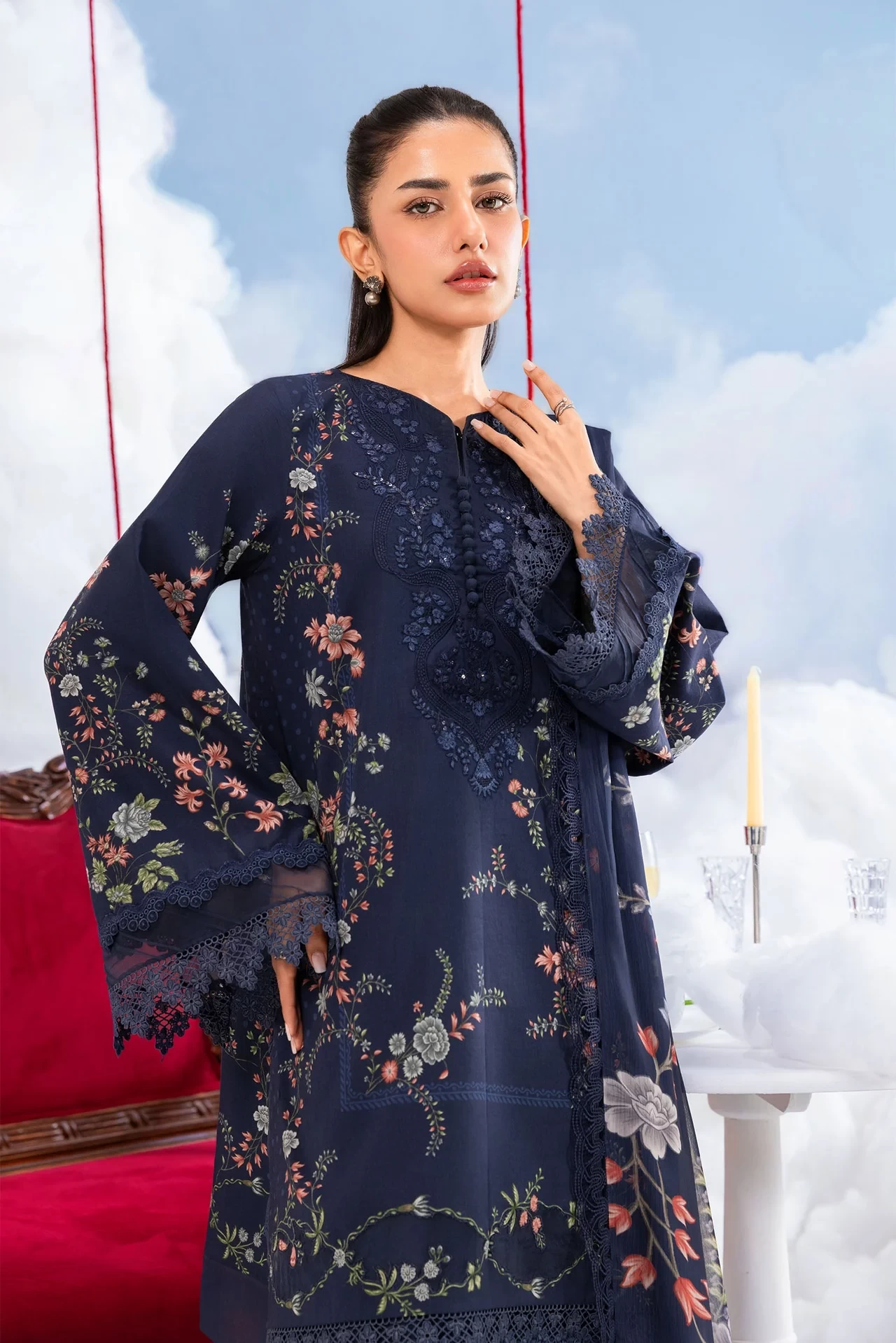 3 Pc Embroidered Lawn Suit - #MB-CUSV14-07B