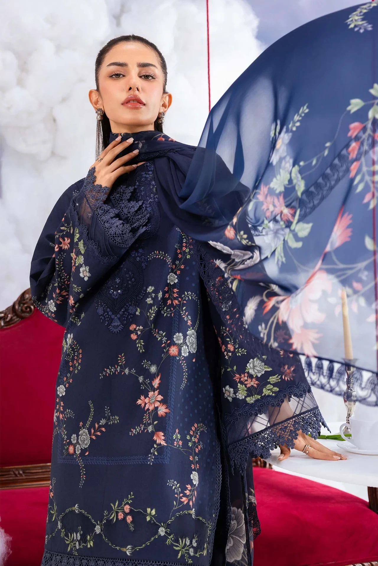 3 Pc Embroidered Lawn Suit - #MB-CUSV14-07B