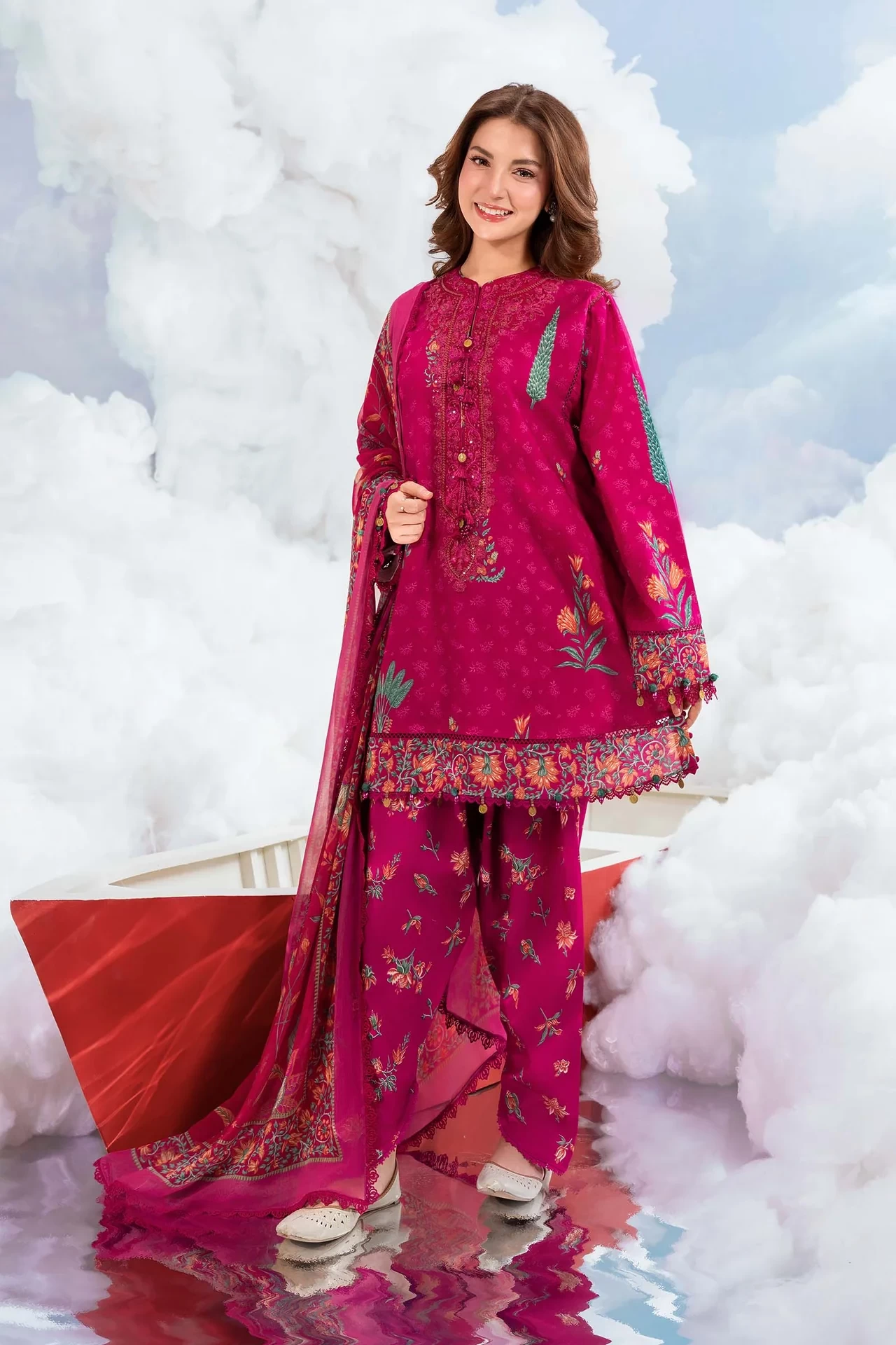 3 Pc Embroidered Lawn Suit - #MB-CUSV14-03B