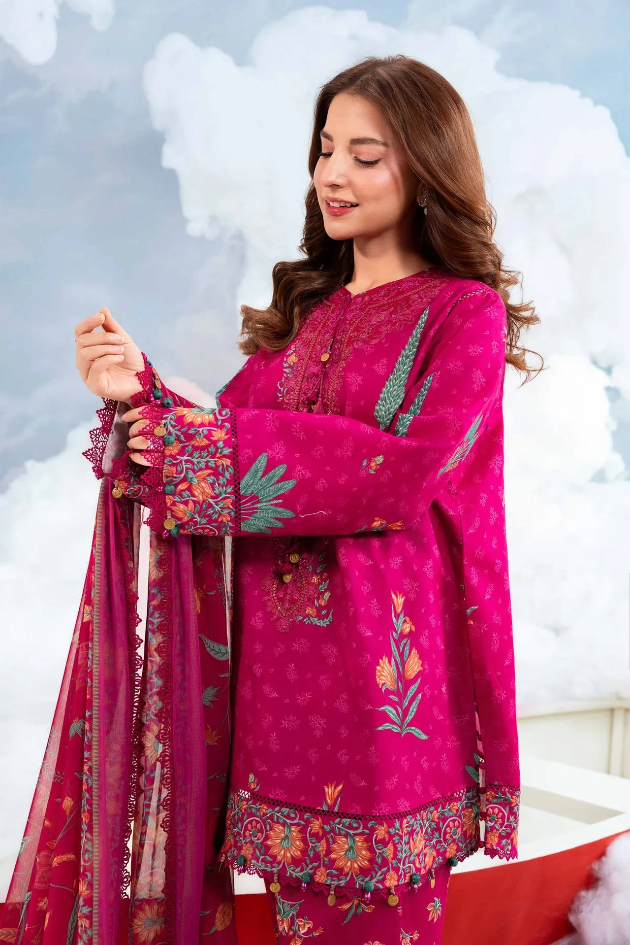3 Pc Embroidered Lawn Suit - #MB-CUSV14-03B