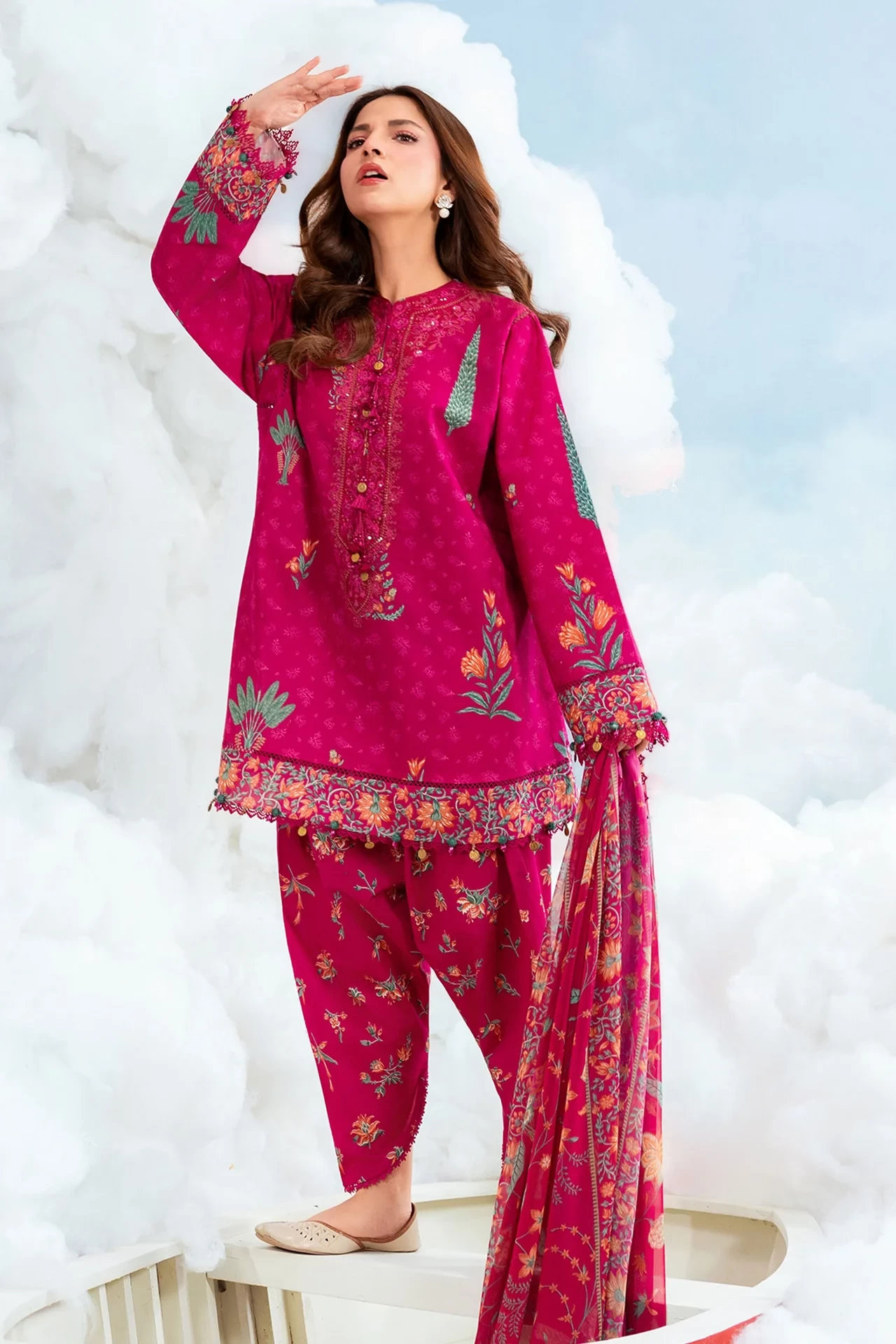 3 Pc Embroidered Lawn Suit - #MB-CUSV14-03B