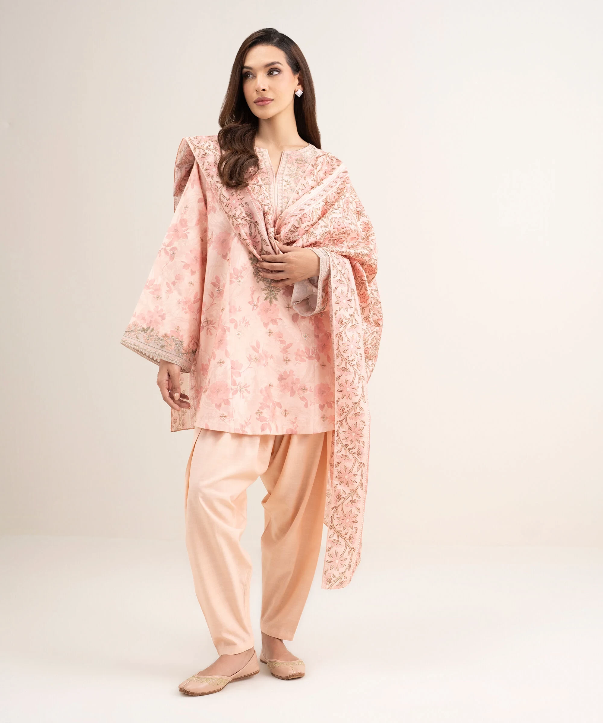 3 Piece Embroidered Raw Silk Suit - 3FELXS26V116