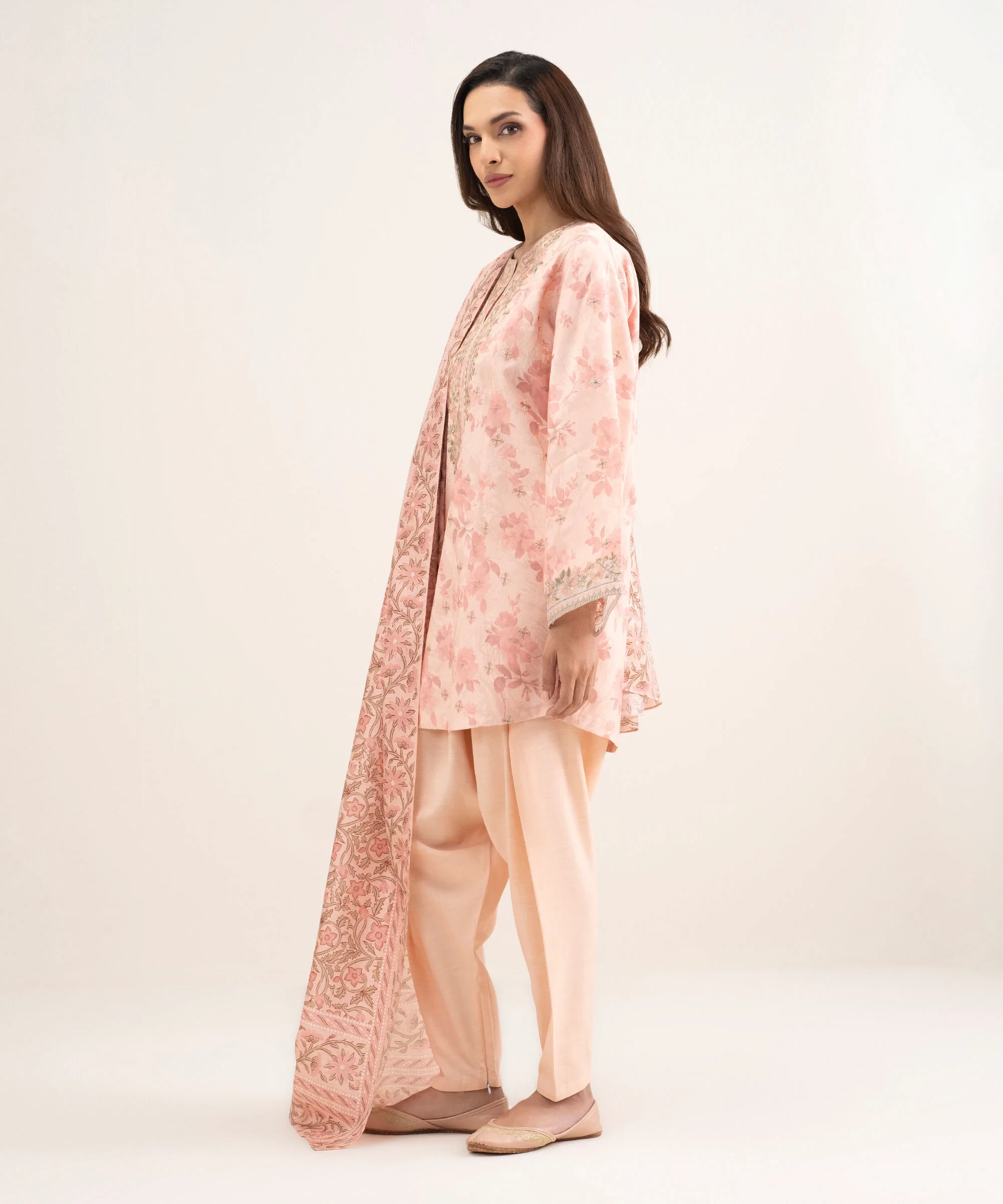 3 Piece Embroidered Raw Silk Suit - 3FELXS26V116
