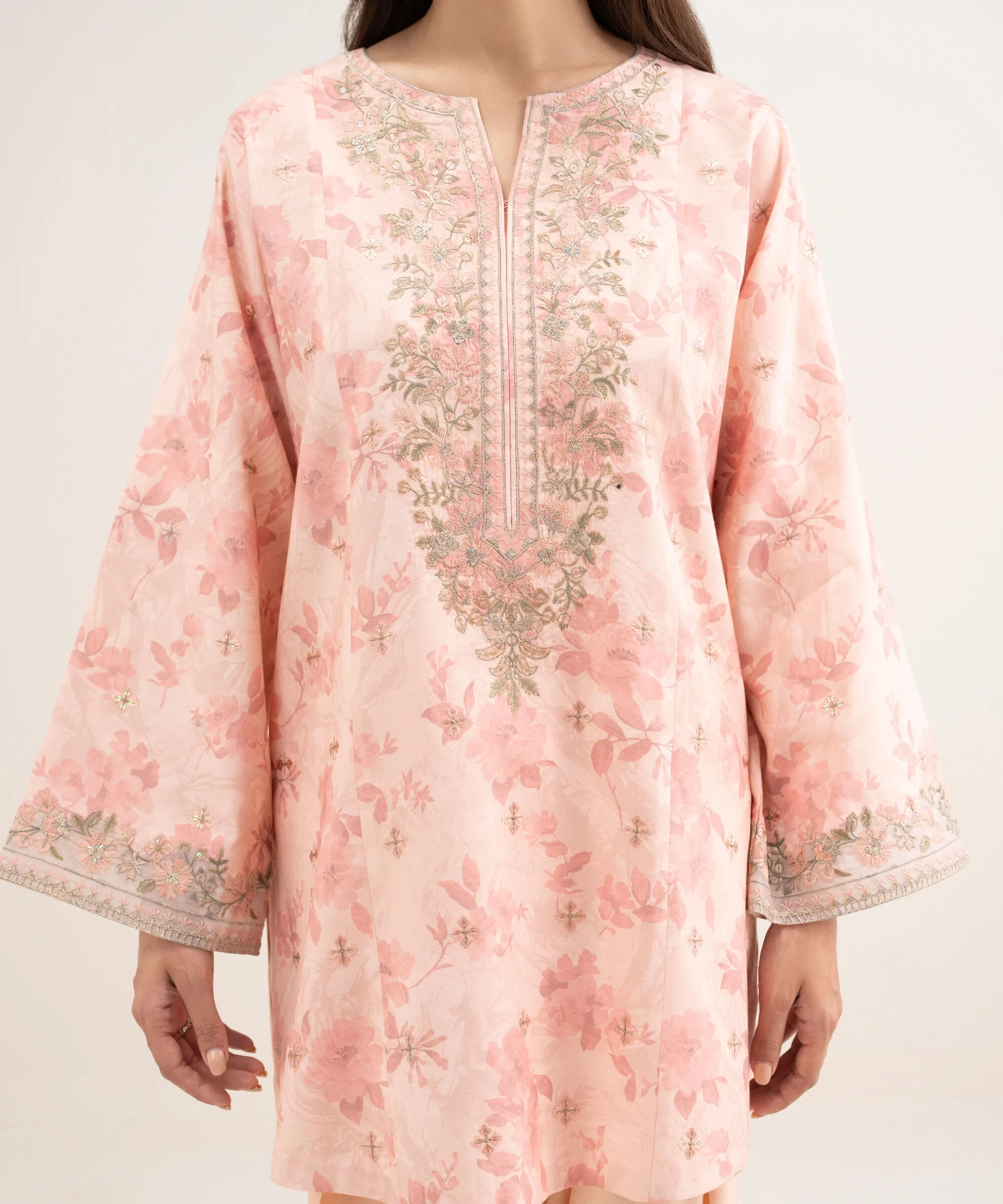 3 Piece Embroidered Raw Silk Suit - 3FELXS26V116