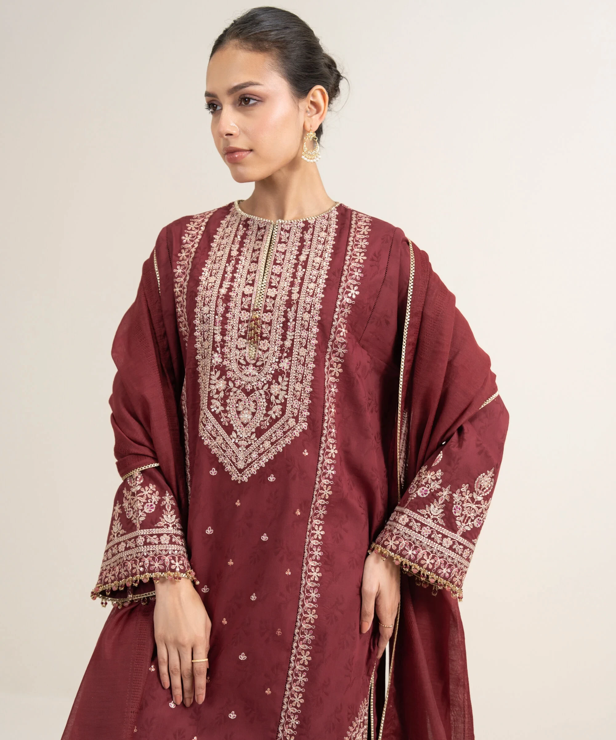 3 Piece Embroidered Jacquard Suit - 3PESUS26V436