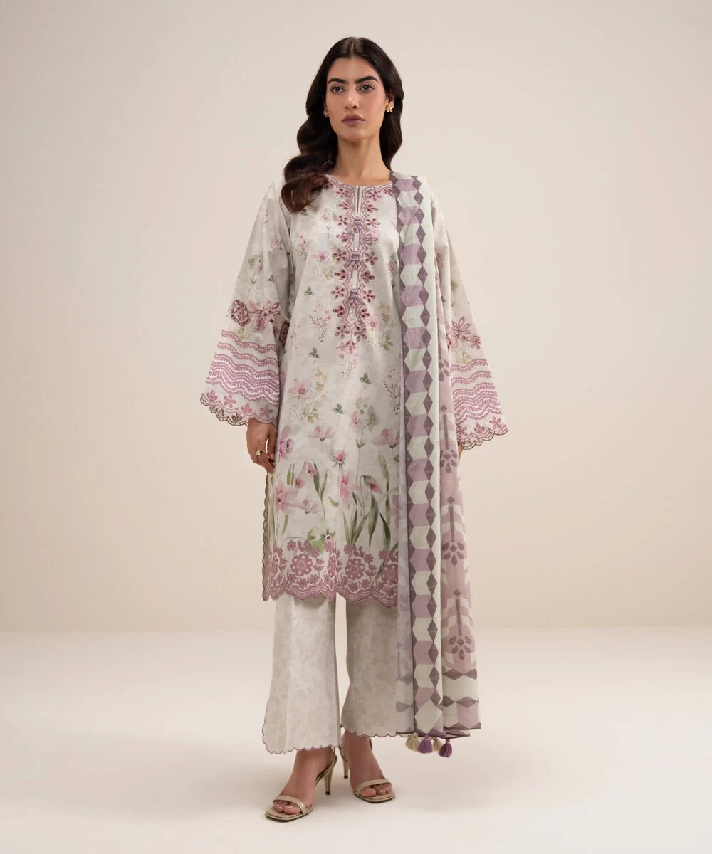 3 Piece Embroidered Zari Lawn Suit - 3PEDYS26V635