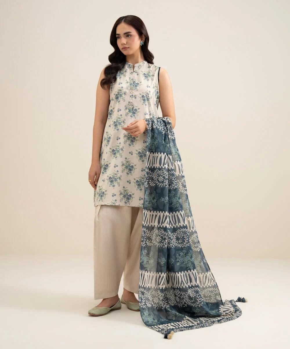 3 Piece - Printed Lawn Suit - 0U3PDDS26V69