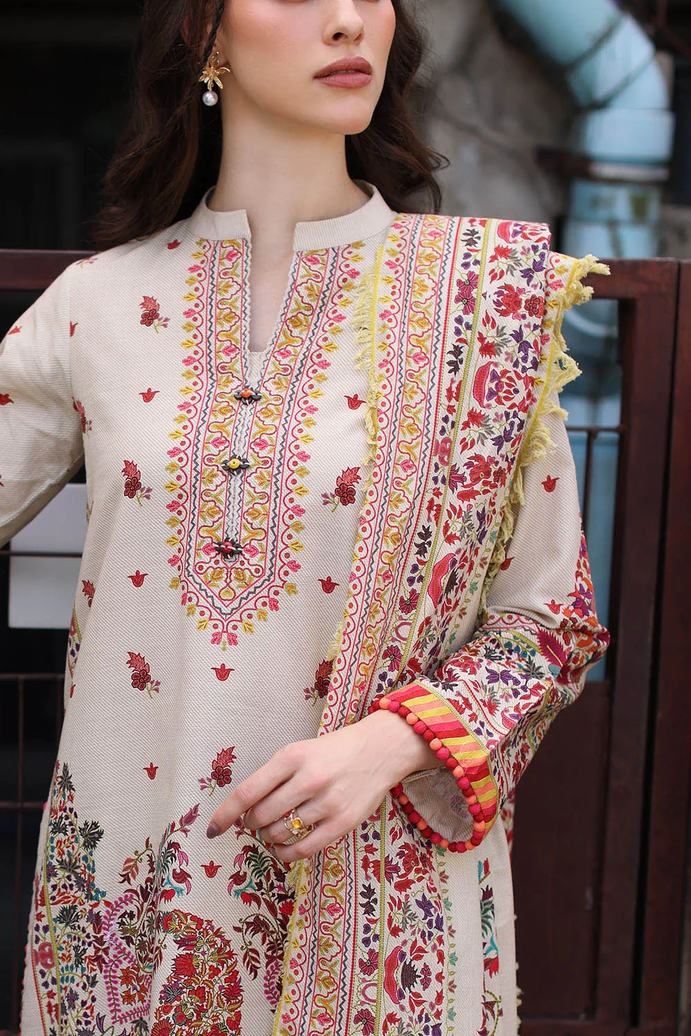 3 Piece Printed Khaddar Suit with Printed Khaddar Dupatta and Printed Trouser - 