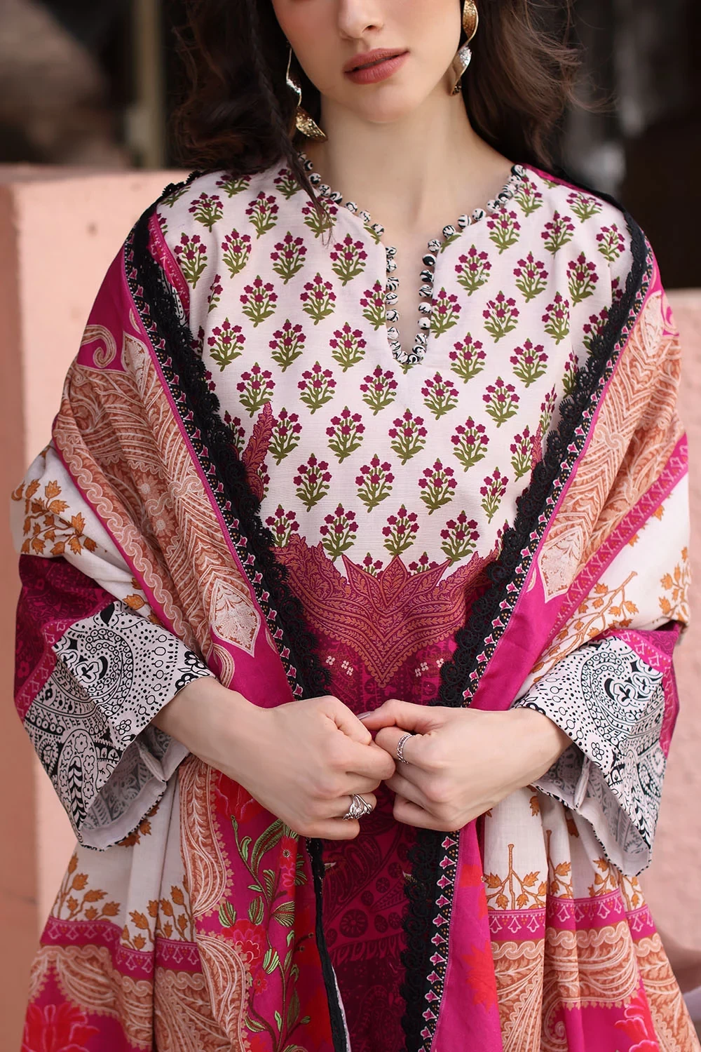 3 Piece Printed Khaddar Suit with Printed Khaddar Dupatta - W-FB-WIN-26-485731