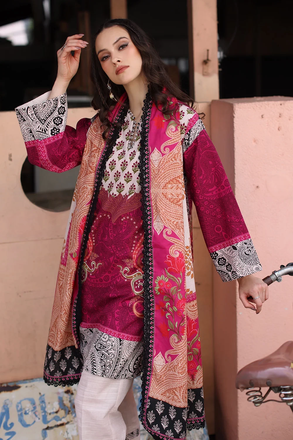 3 Piece Printed Khaddar Suit with Printed Khaddar Dupatta - W-FB-WIN-26-485731