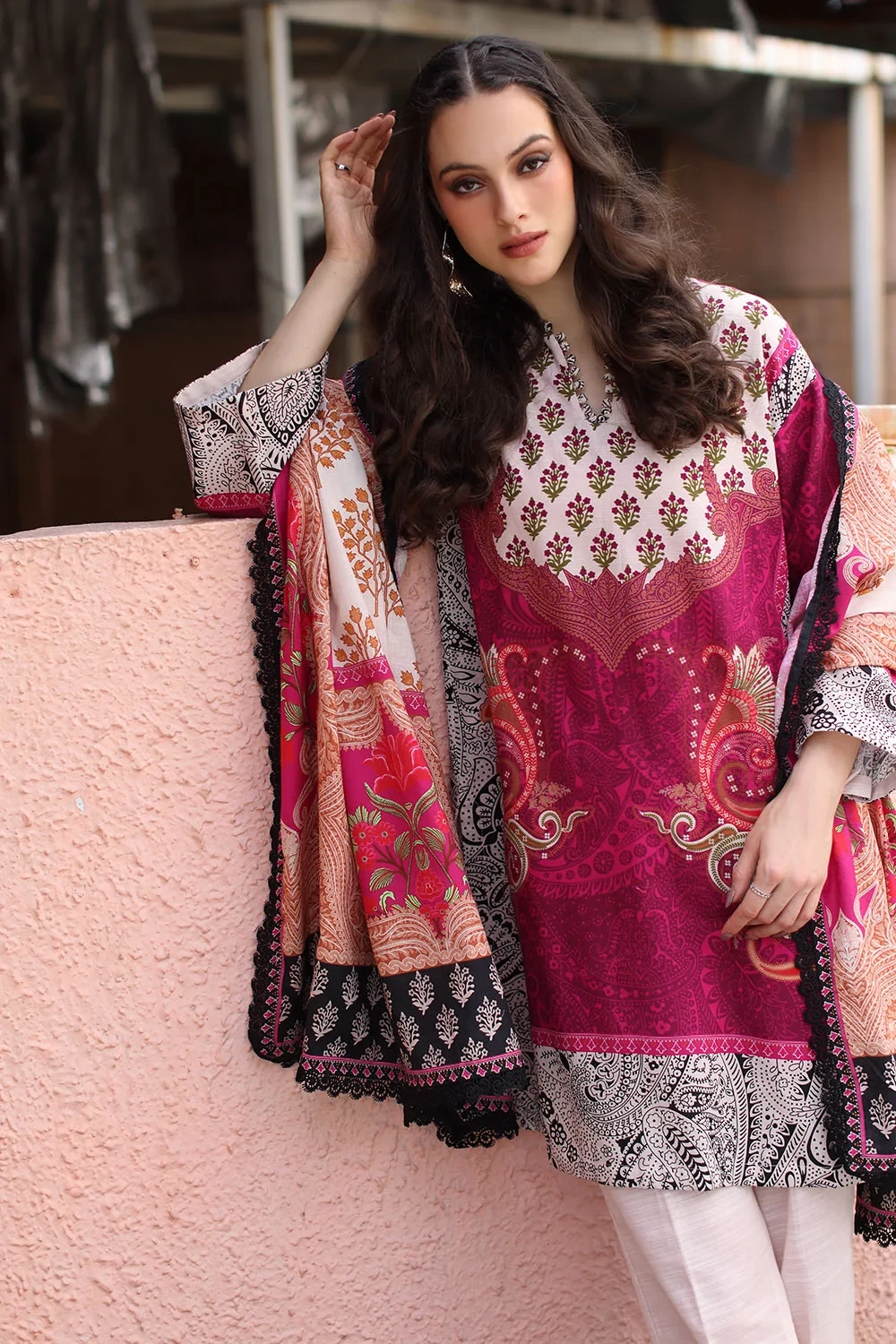 3 Piece Printed Khaddar Suit with Printed Khaddar Dupatta - W-FB-WIN-26-485731