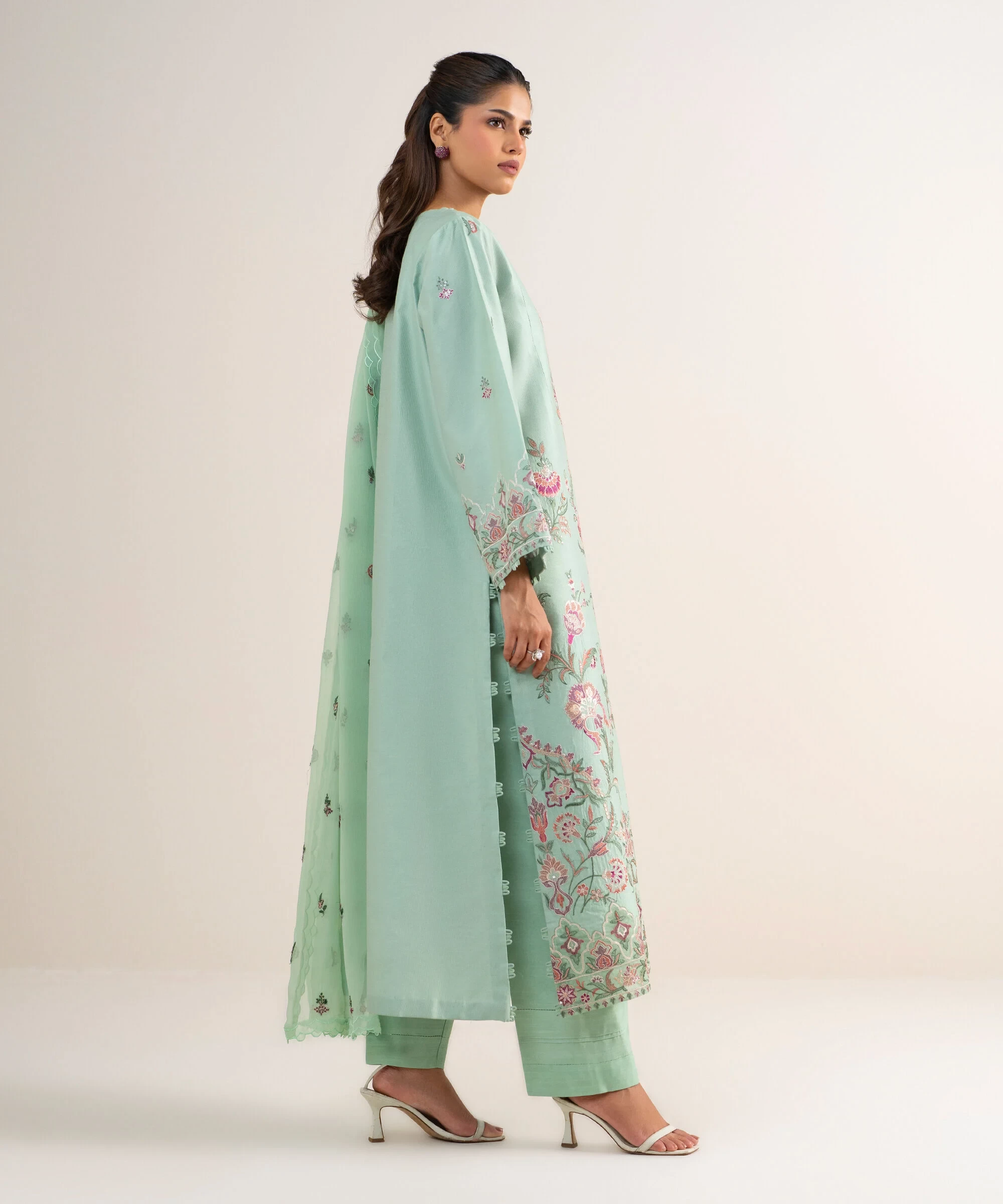 3 Piece - Embroidered Cotton Net Suit -  3PELXS26V711