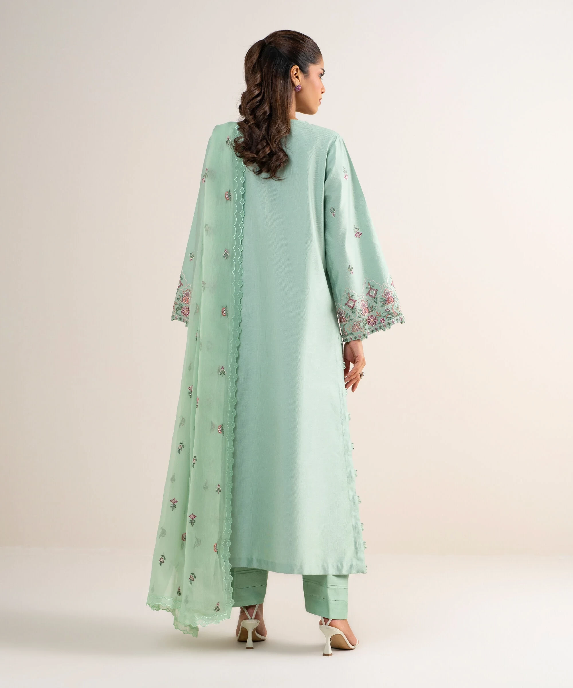 3 Piece - Embroidered Cotton Net Suit -  3PELXS26V711