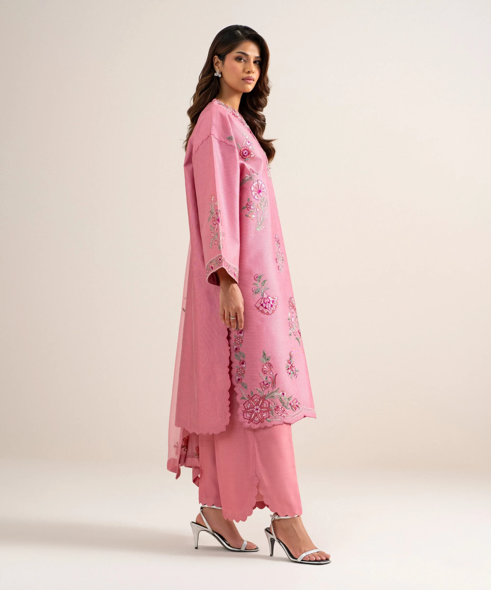 3 Piece - Embroidered Cotton Net Suit - 3PELXS26V710