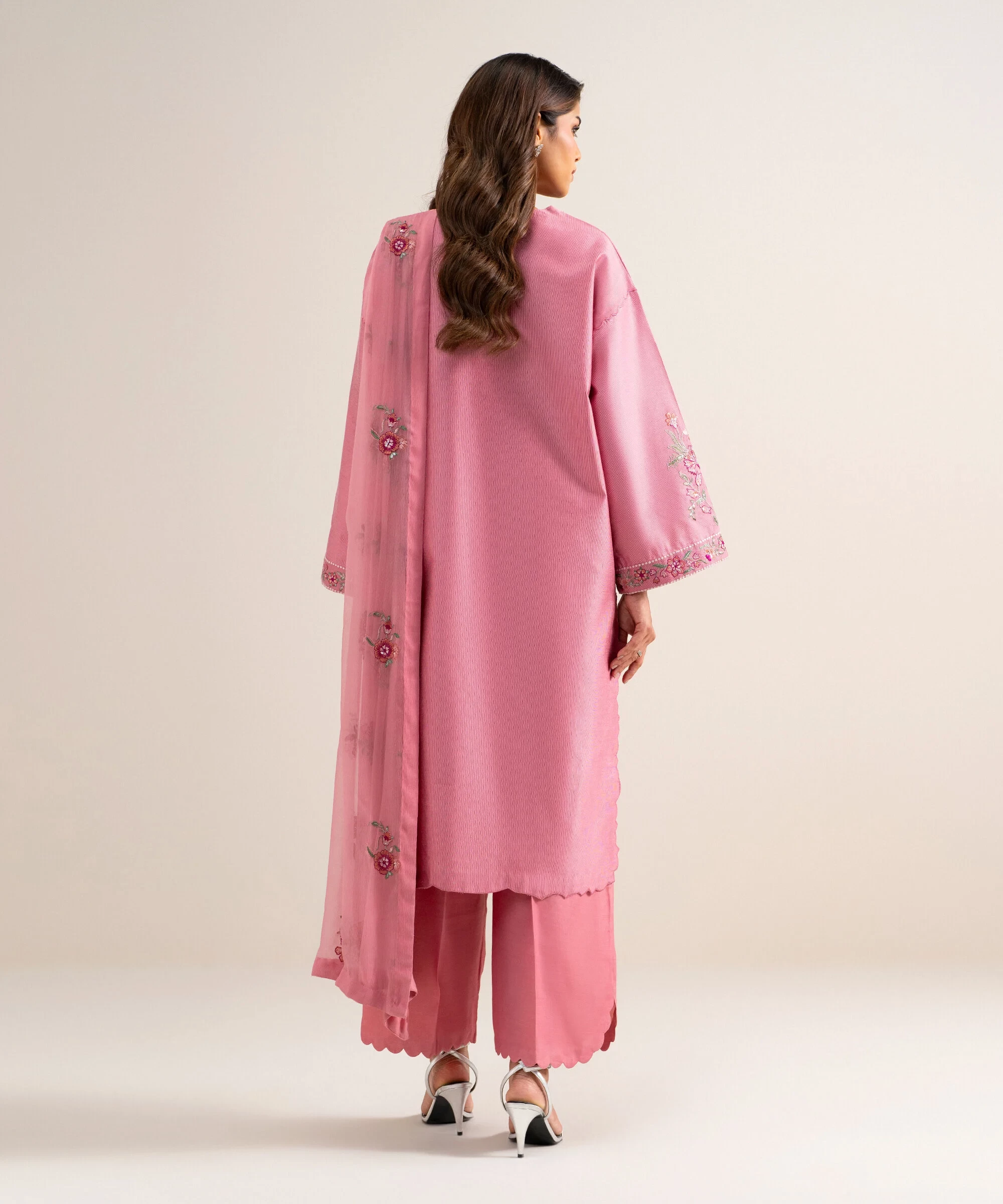 3 Piece - Embroidered Cotton Net Suit - 3PELXS26V710