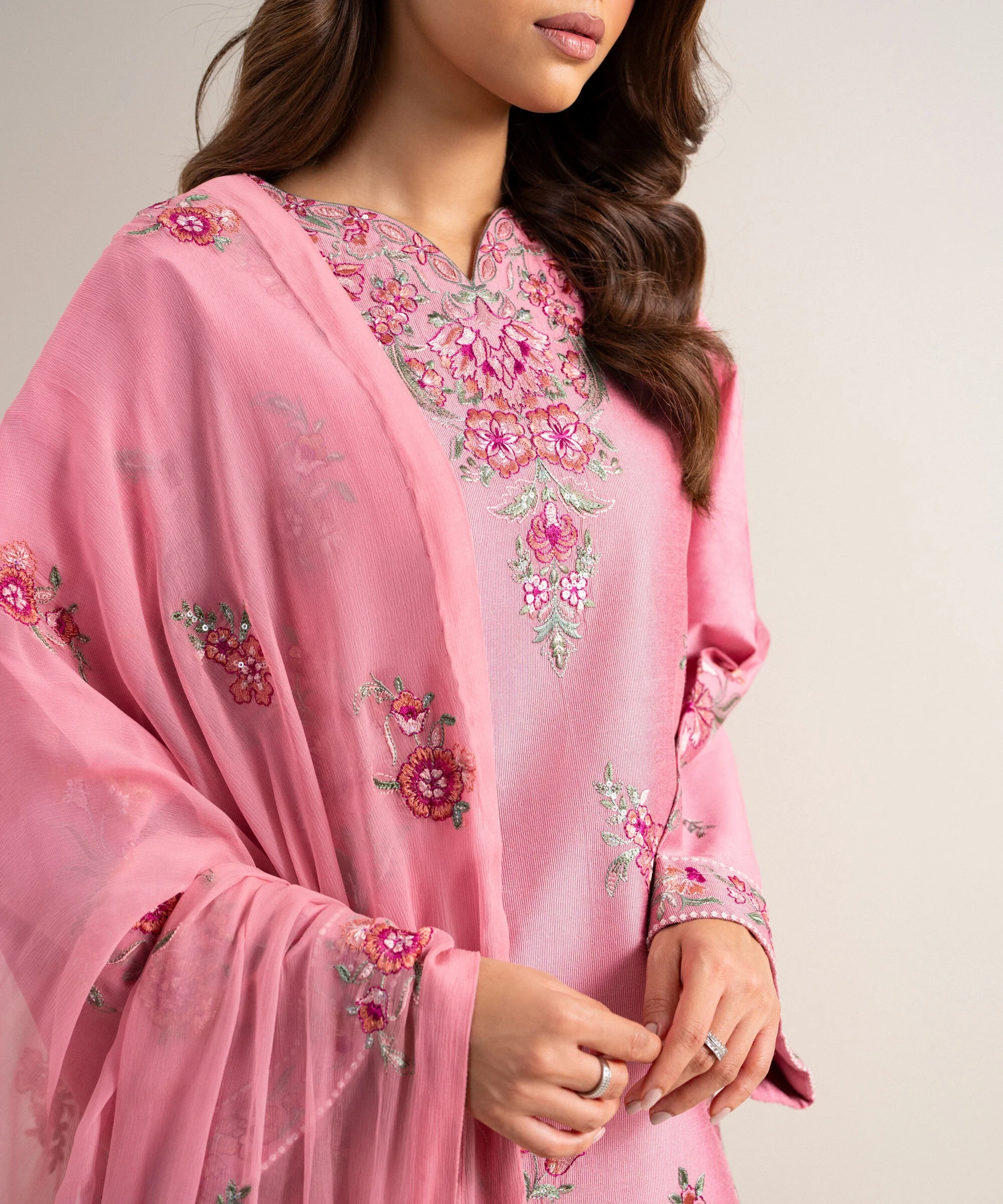 3 Piece - Embroidered Cotton Net Suit - 3PELXS26V710