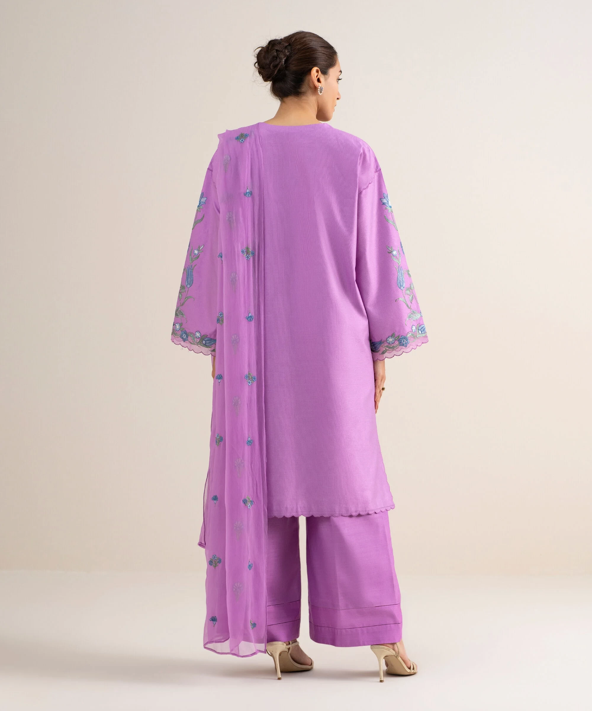 3 Piece - Embroidered Cotton Net Suit - U3PELXS26V79