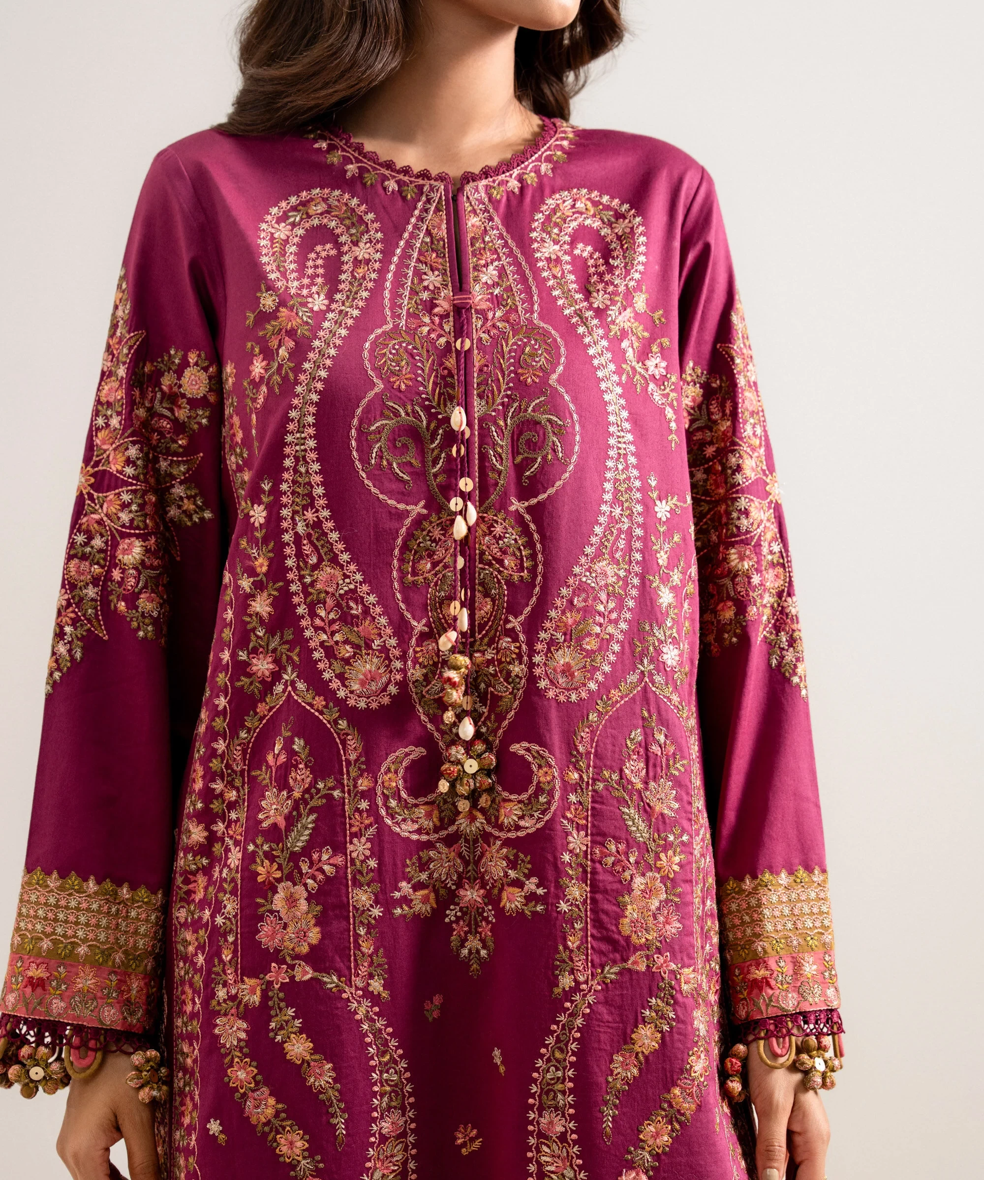 3 Piece - Embroidered Cotton Satin Suit - 3PELXS26V830