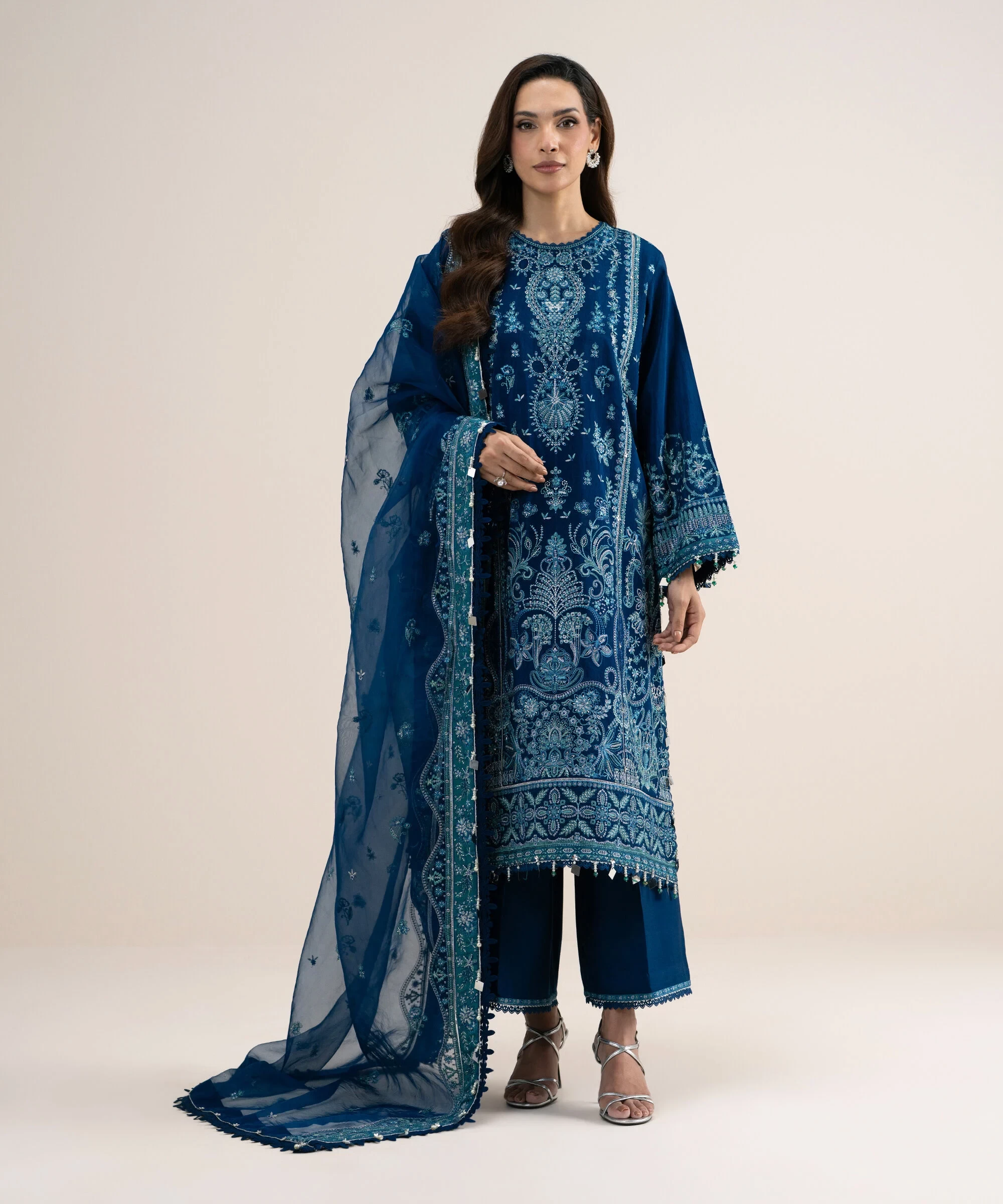 3 Piece - Embroidered Raw Silk Suit - 3PELXS26V853