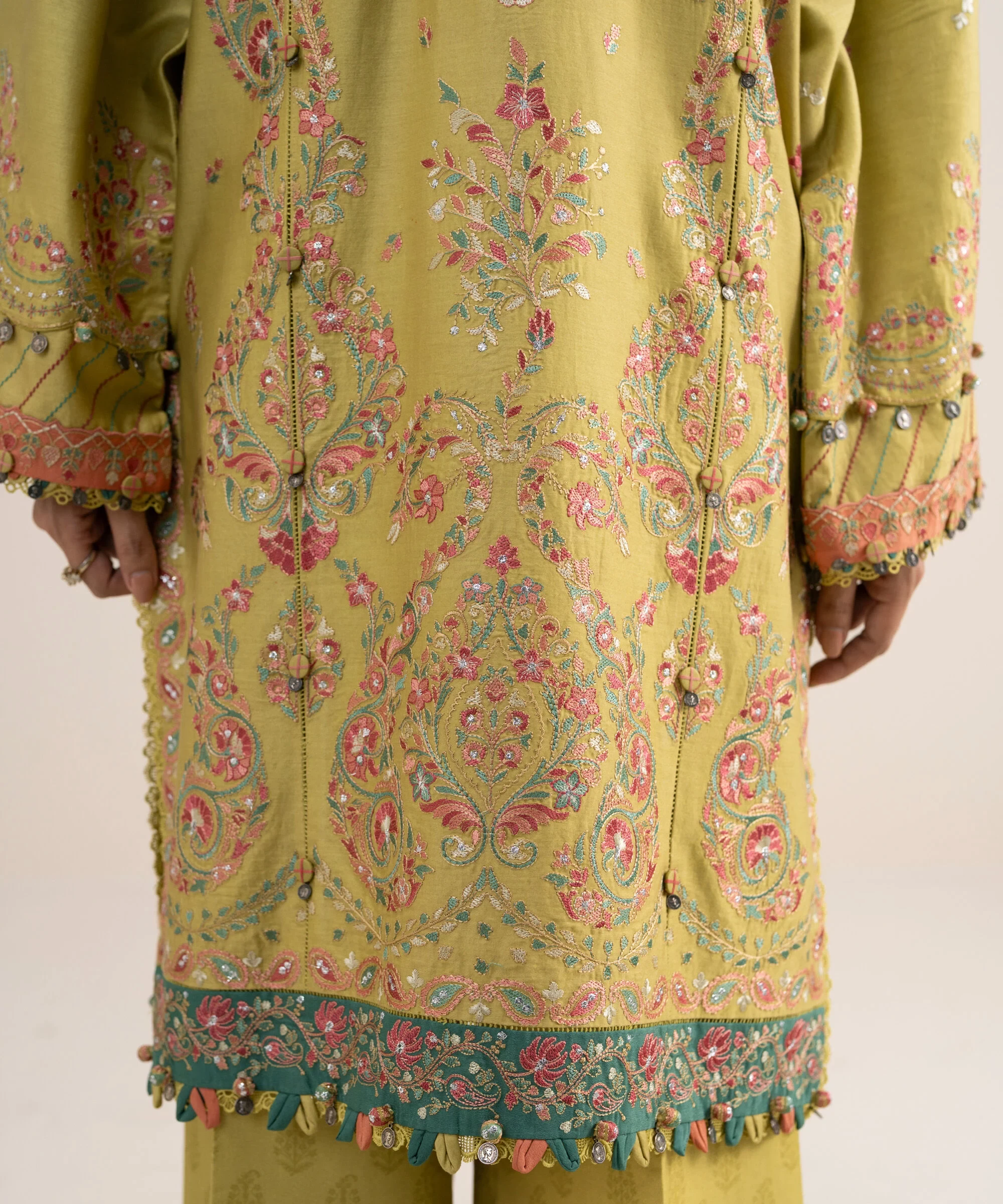 3 Piece - Embroidered Cotton Satin Suit - 3PELXS26V829
