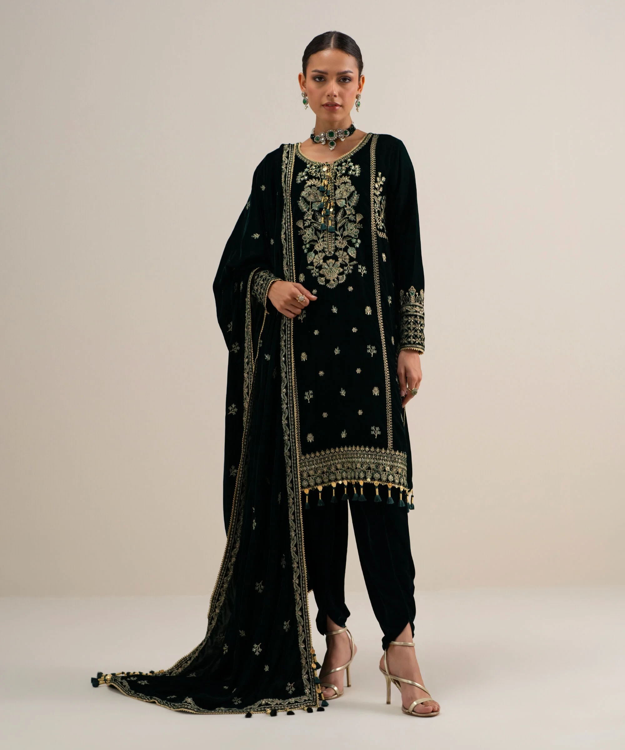 3 Piece - Embroidered Velvet Suit - 3PELXS26V816