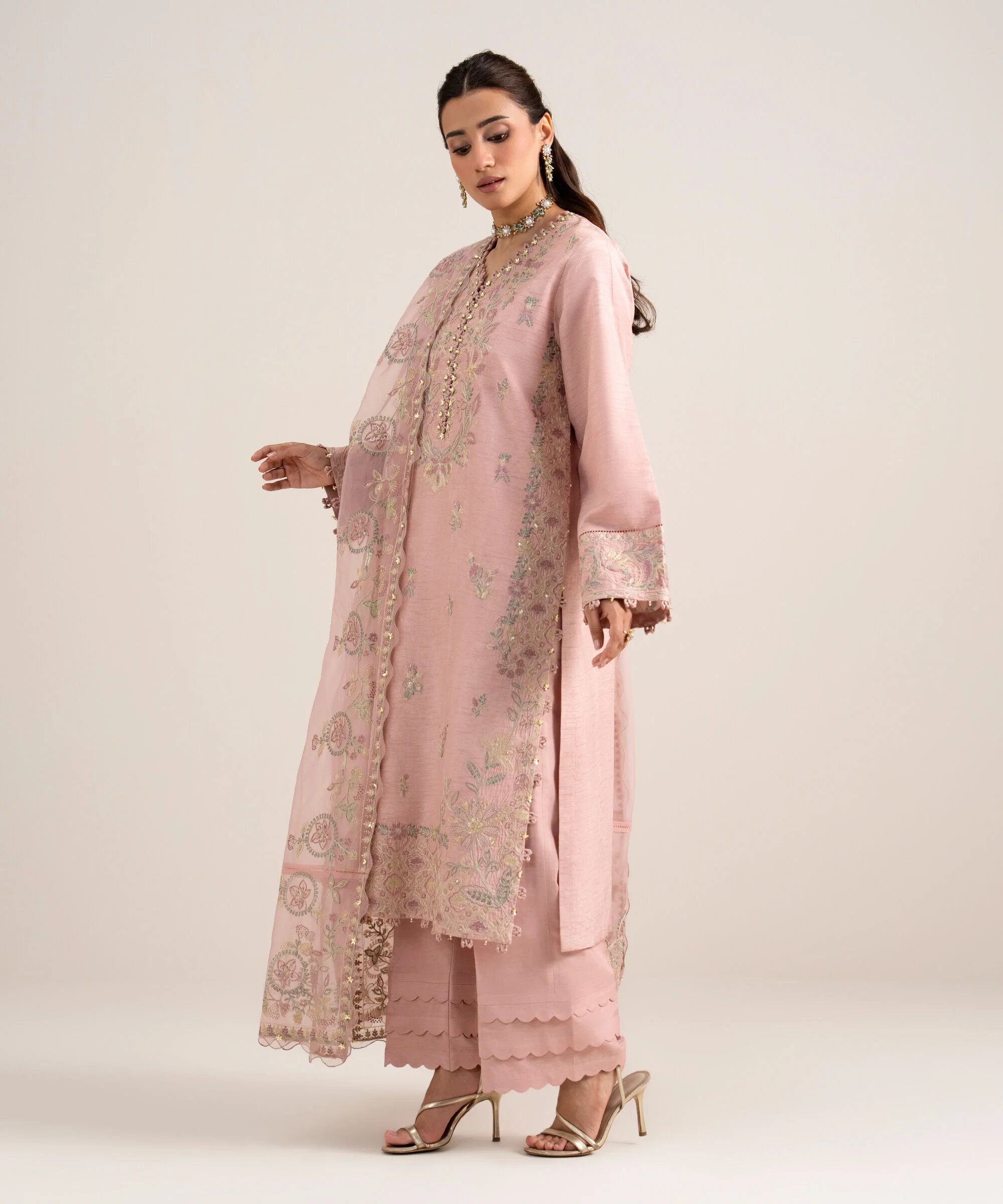 3 Piece - Embroidered Raw Silk Suit - 3PELXS26V845