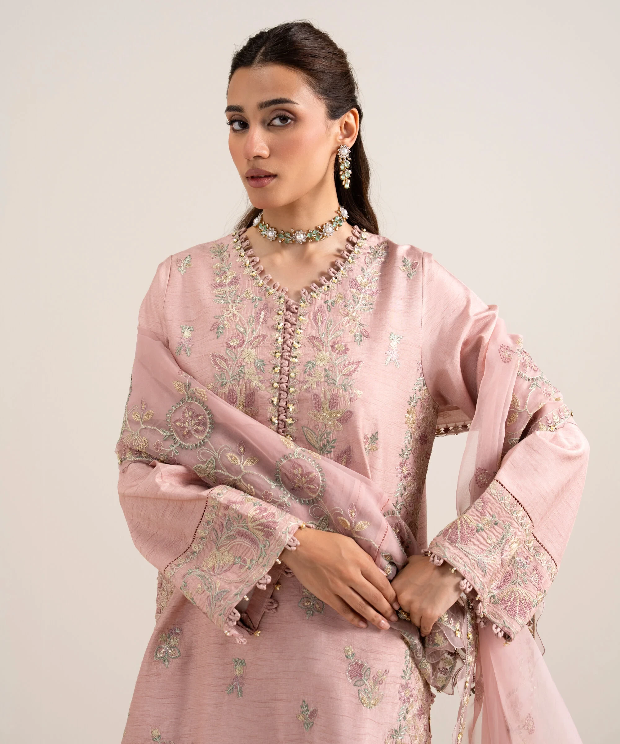 3 Piece - Embroidered Raw Silk Suit - 3PELXS26V845