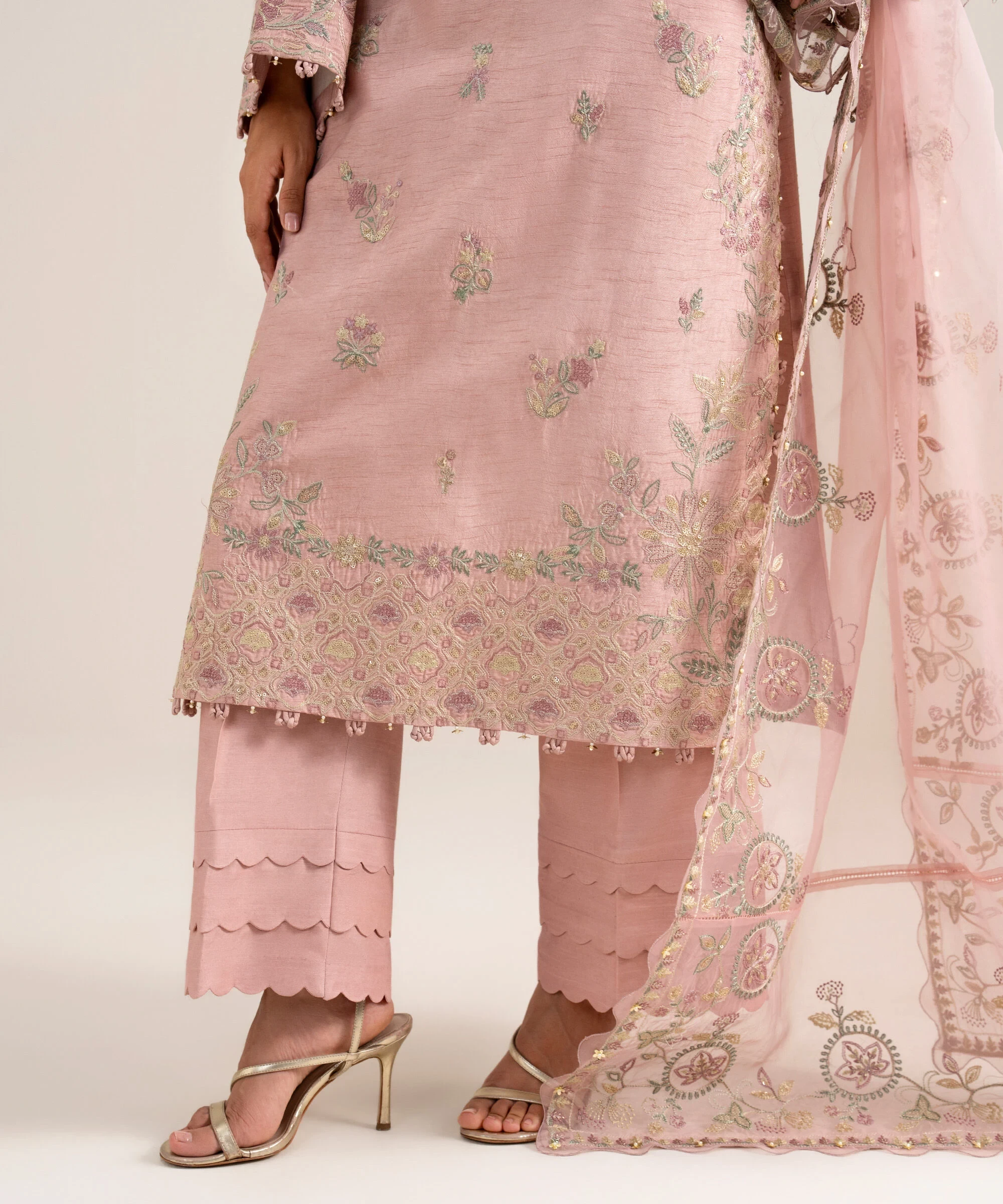 3 Piece - Embroidered Raw Silk Suit - 3PELXS26V845