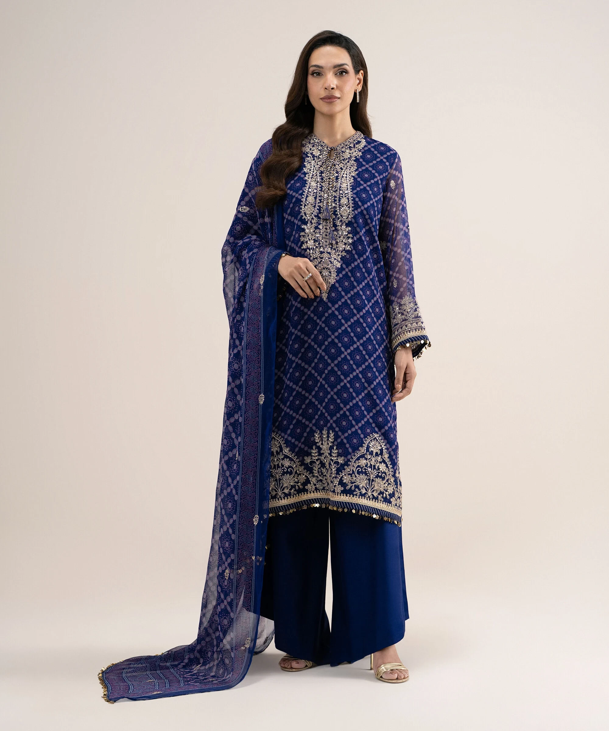 3 Piece - Embroidered Chiffon Suit - U3PELXS26V77