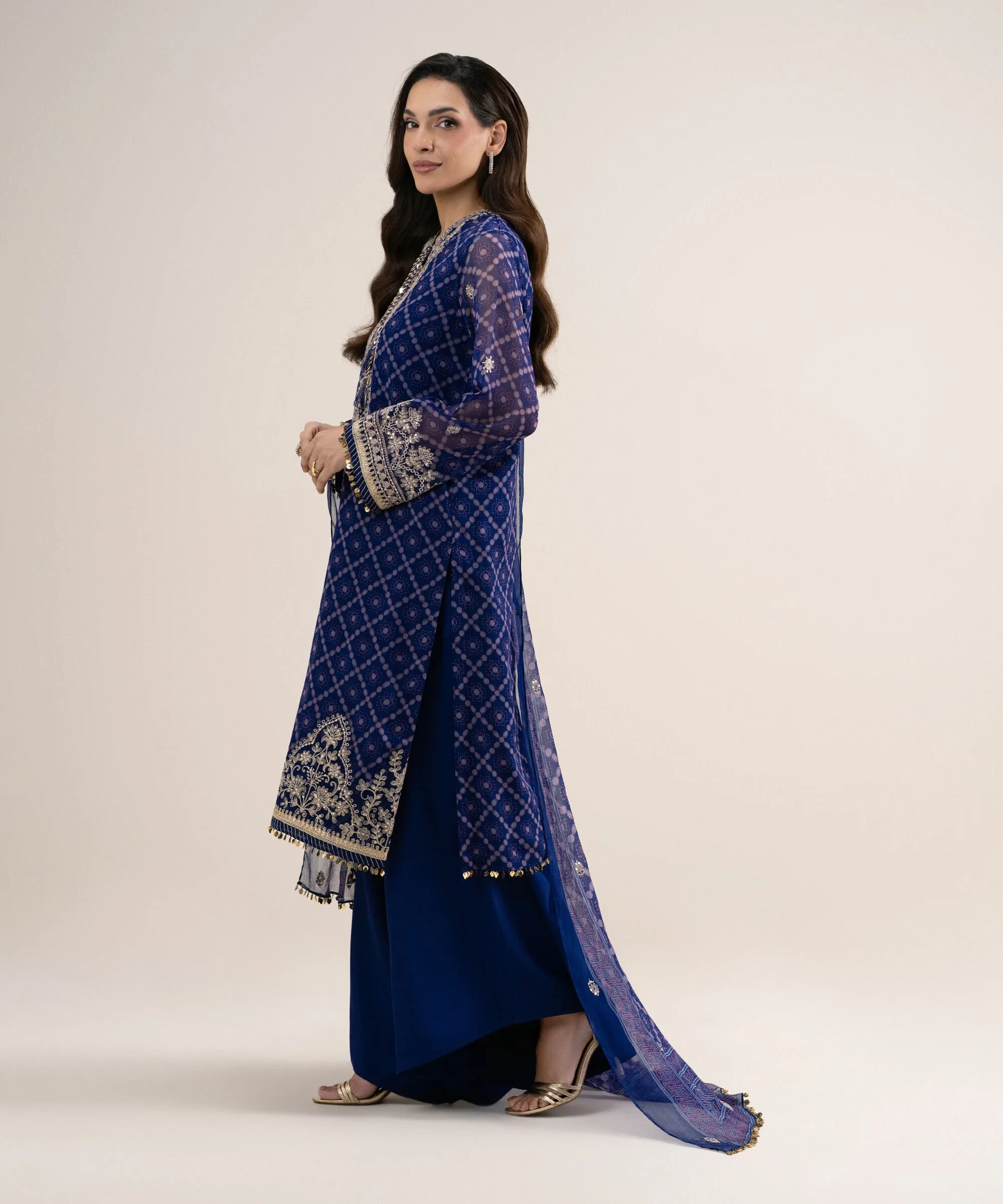 3 Piece - Embroidered Chiffon Suit - U3PELXS26V77