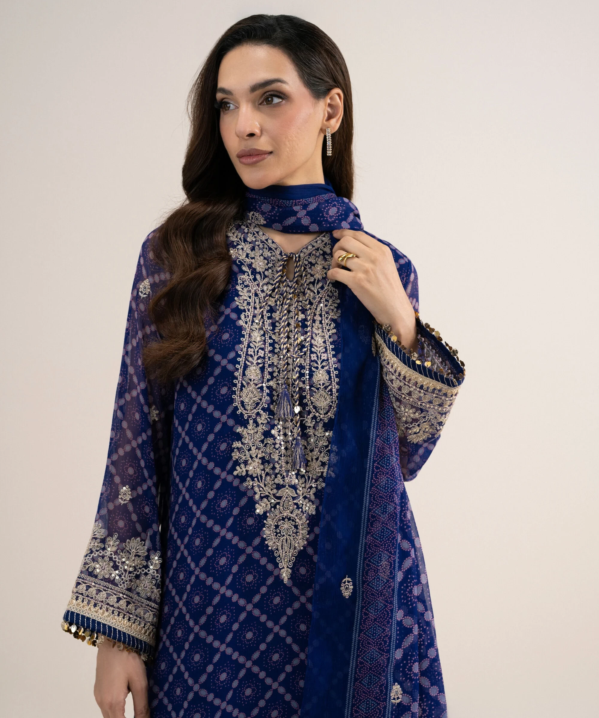 3 Piece - Embroidered Chiffon Suit - U3PELXS26V77