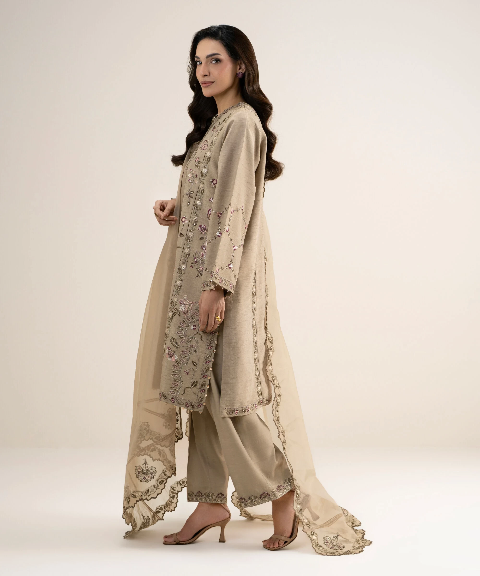 3 Piece - Embroidered Raw Silk Suit -  3PELXS26V849