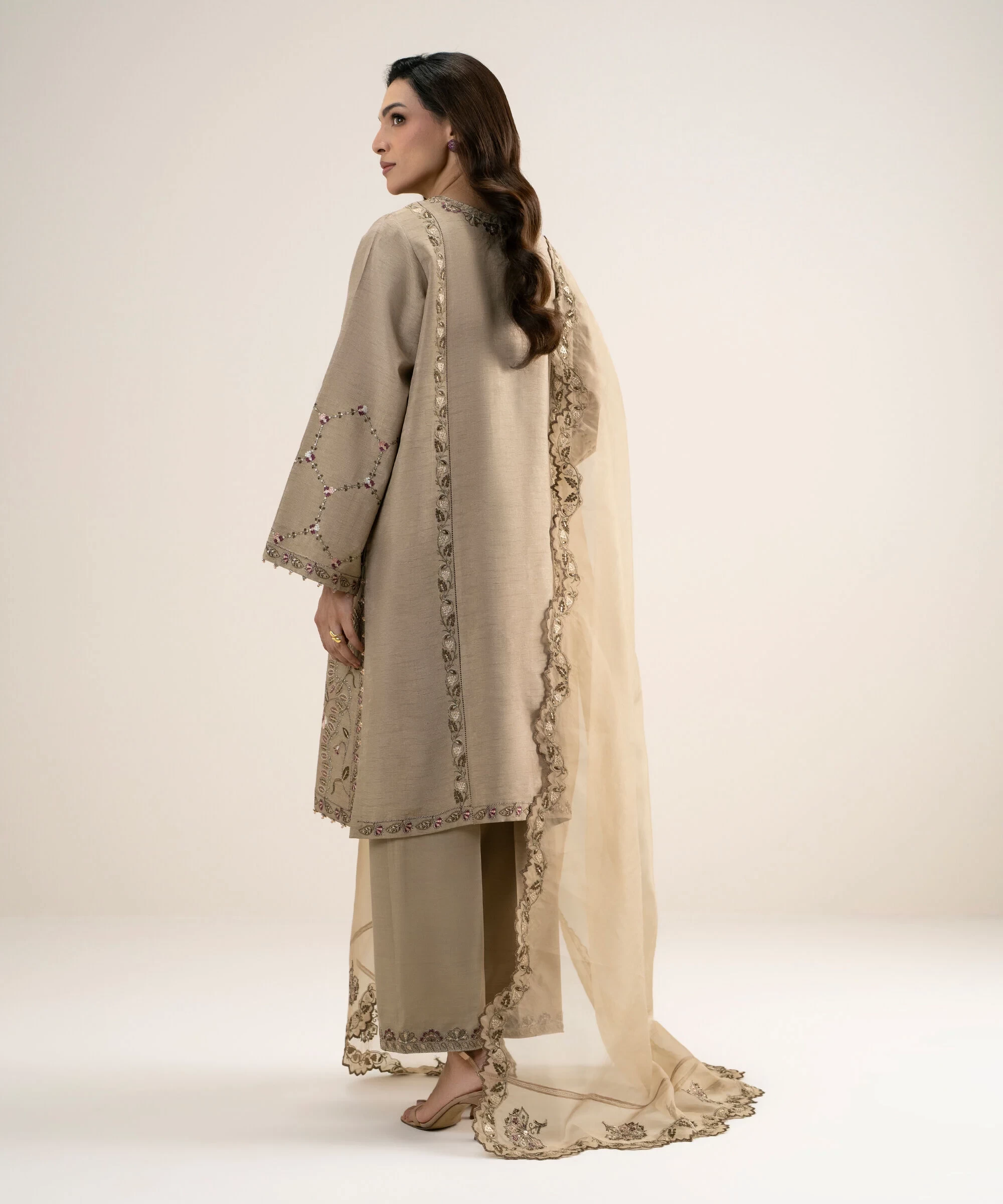 3 Piece - Embroidered Raw Silk Suit -  3PELXS26V849