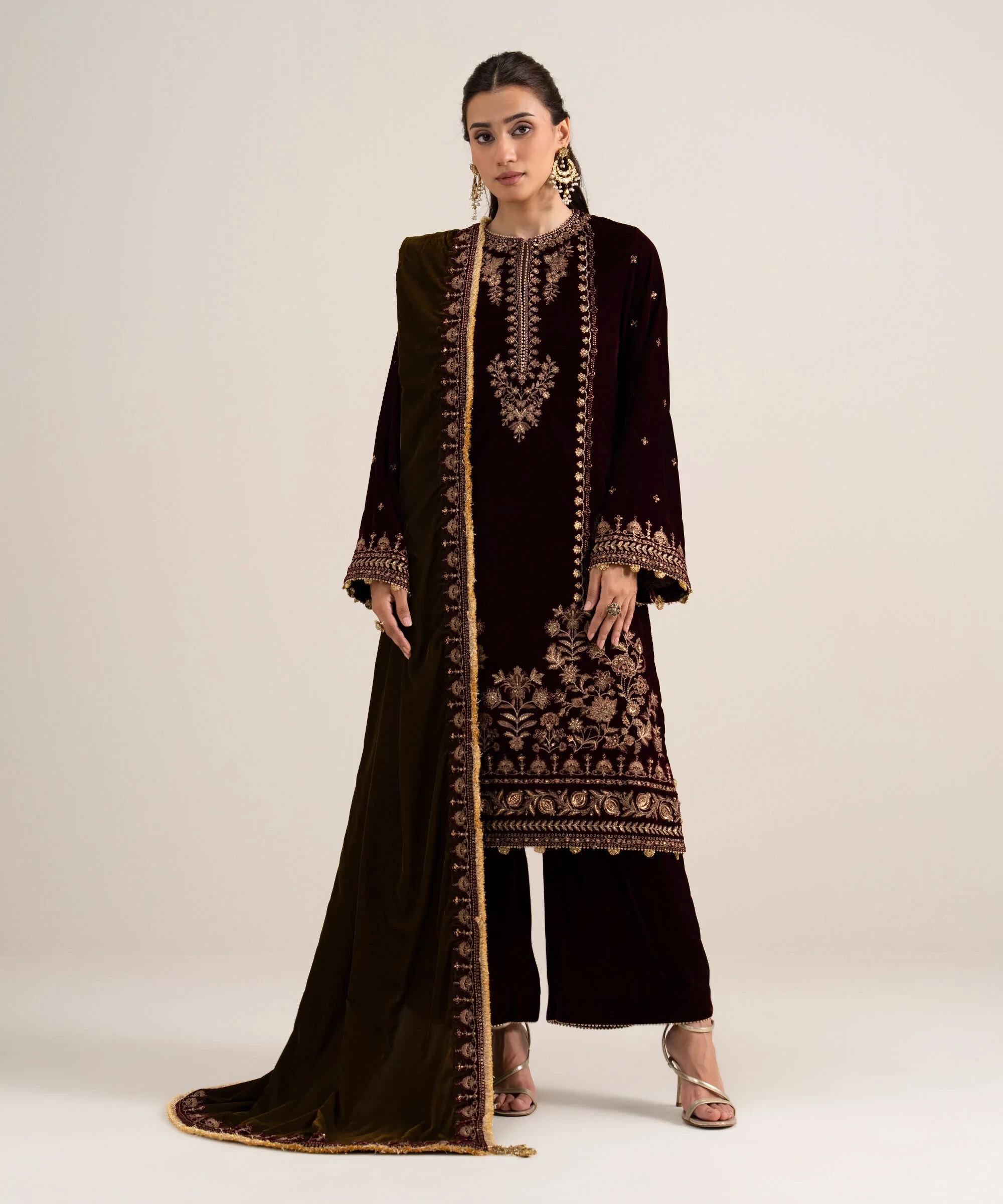 3 Piece - Embroidered Velvet Suit - 3PELXS26V815