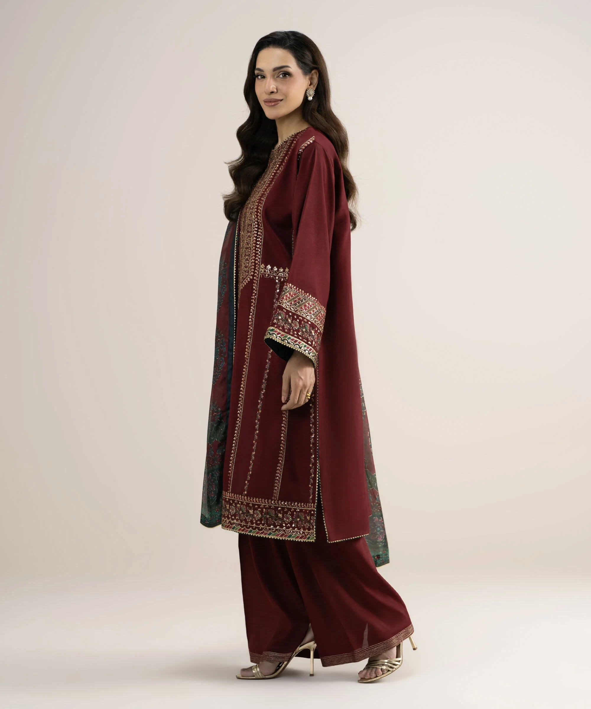 3 Piece - Embroidered Raw Silk Suit - 3PELXS26V737