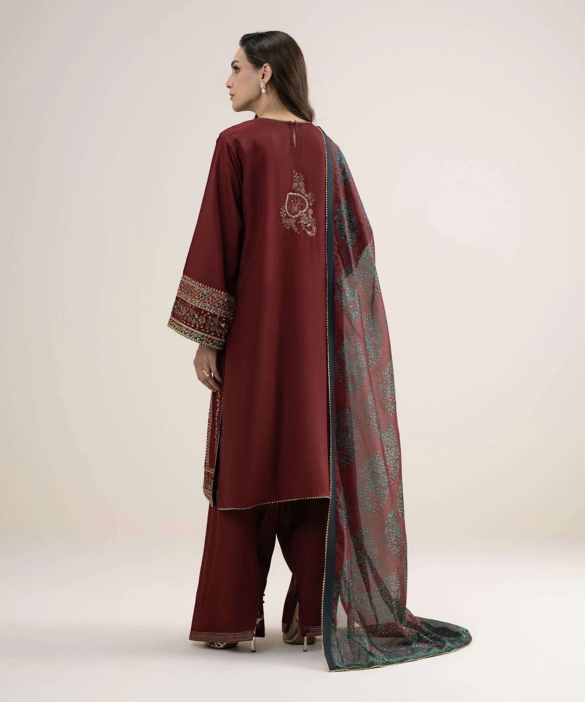 3 Piece - Embroidered Raw Silk Suit - 3PELXS26V737