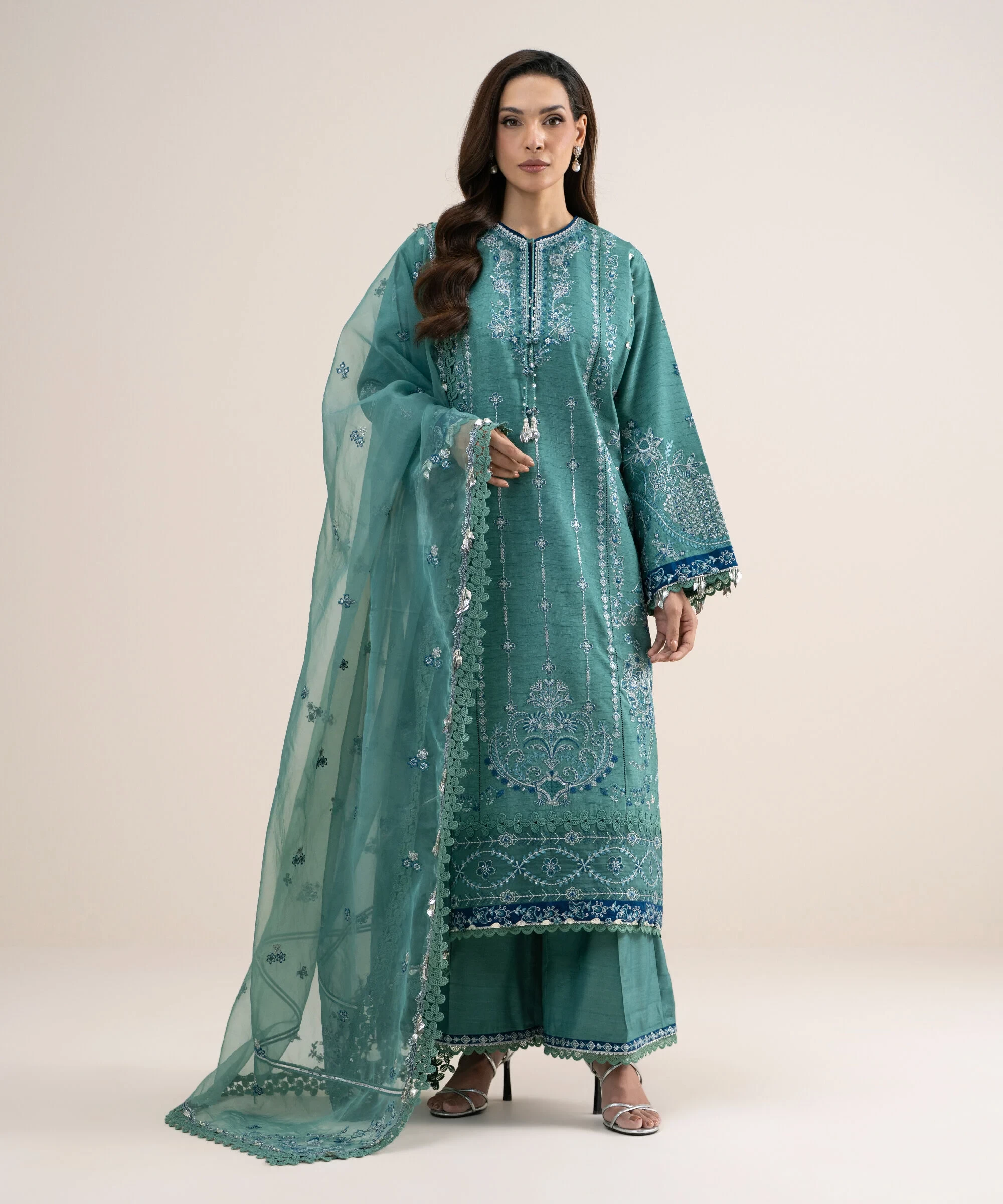 3 Piece - Embroidered Raw Silk Suit - 3PELXS26V851
